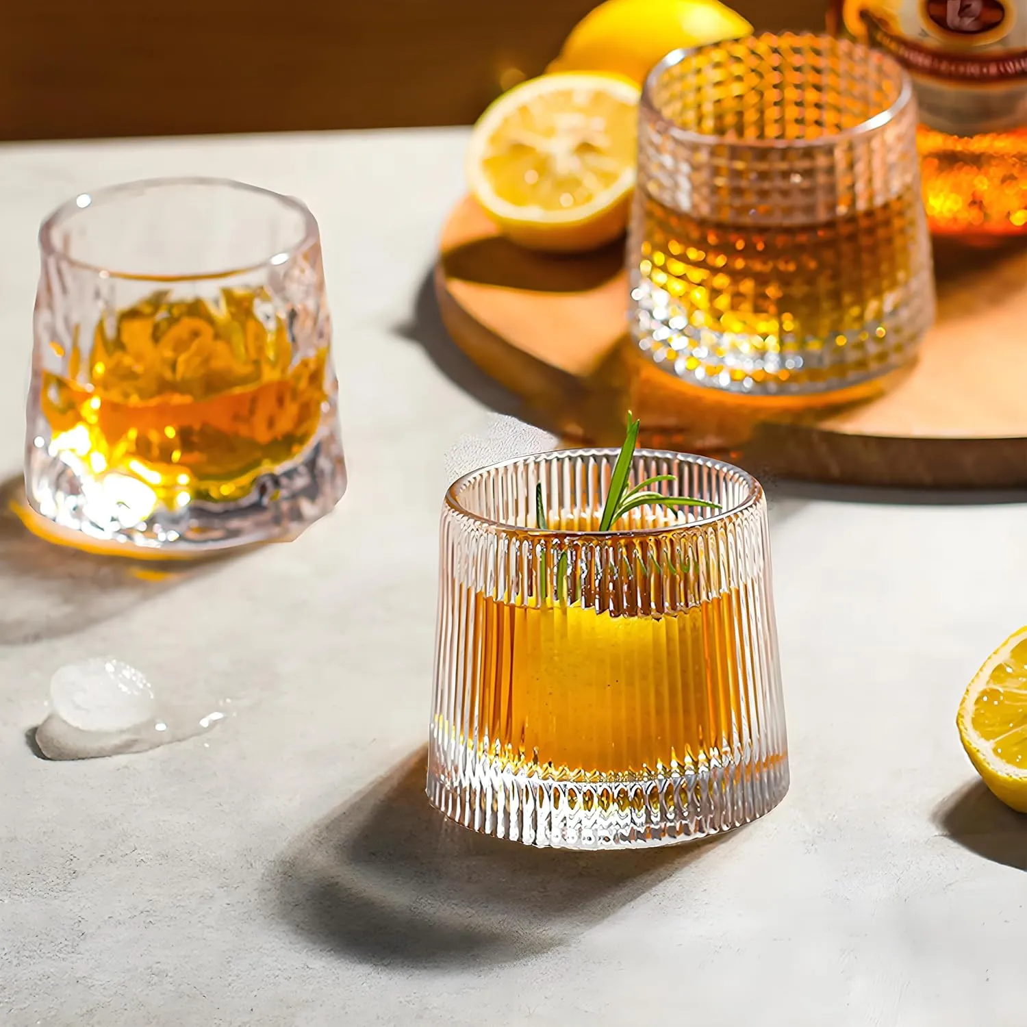Flat bottom Crystal Whiskey Glasses, Small 5OZ Scotch Glasses Set of 3, Old Fashioned Glasses,Heavy Bottom Rocks Glasses for Drinking Bourbon, Rock,CocktailsSmall Size