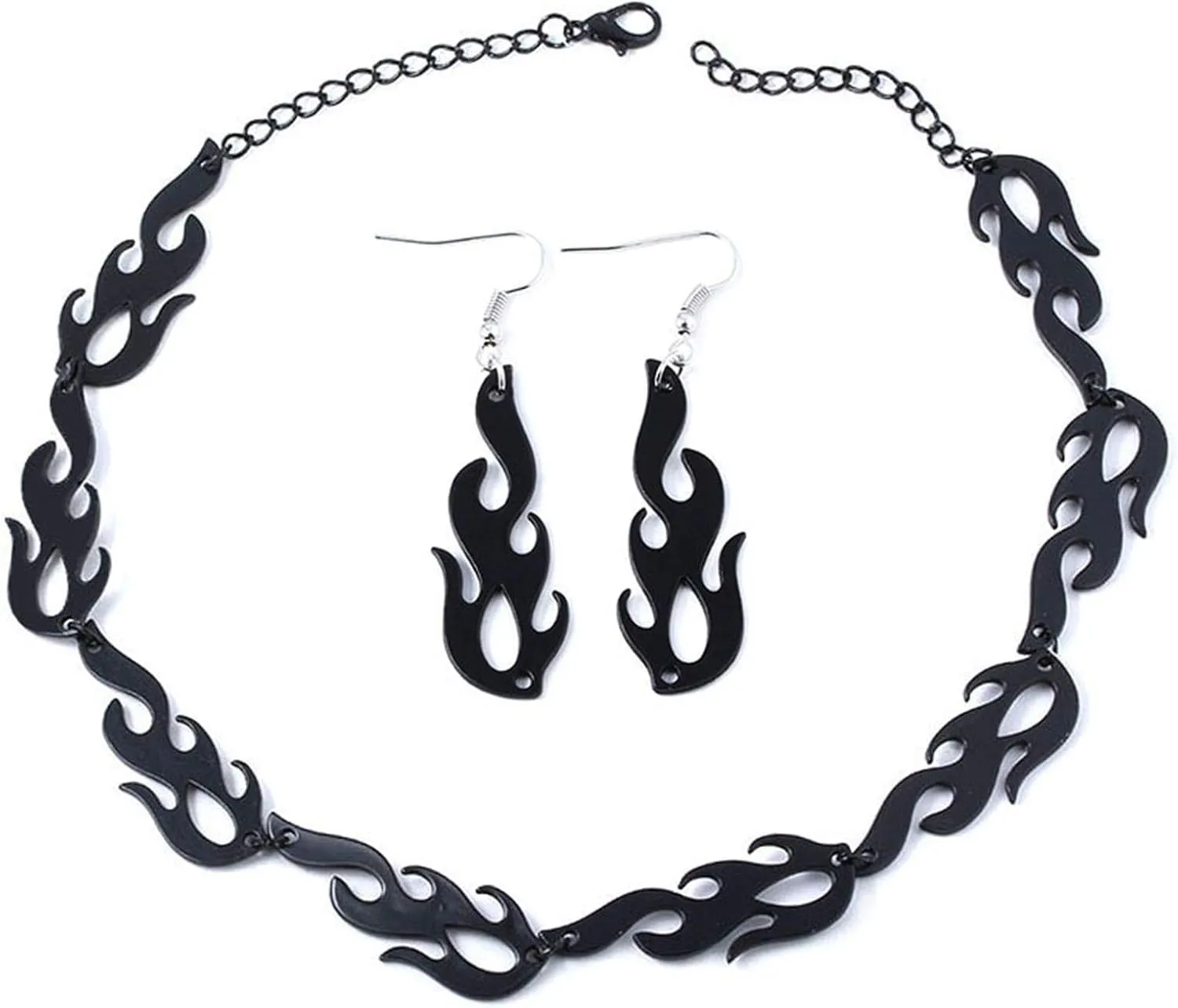 Fuqimanman2020 Flame Choker Necklace Earring Set Streetwear Hip Hop Punk Style Gold Black Pendant Necklace Accessory Cool Rock Chain Necklace for Women Men Jewelry(A)