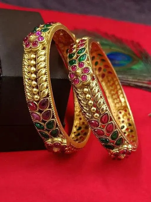 Golden Matte finish Kada Bangles Set, 22k Gold Plated, Traditional Indian, Gift for Her, Wedding Jewelry, Bridesmaid Gift, Set of 2 Psc