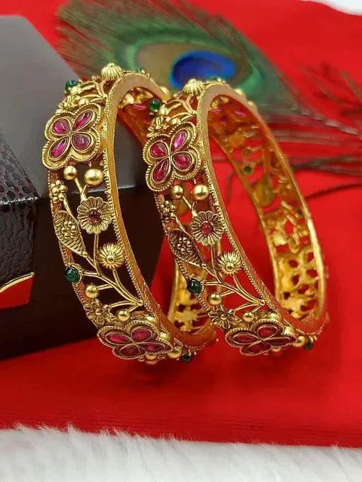 Golden Matte finish Kada Bangles Set, 22k Gold Plated, Traditional Indian, Gift for Her, Wedding Jewelry, Bridesmaid Gift, Set of 2 Psc
