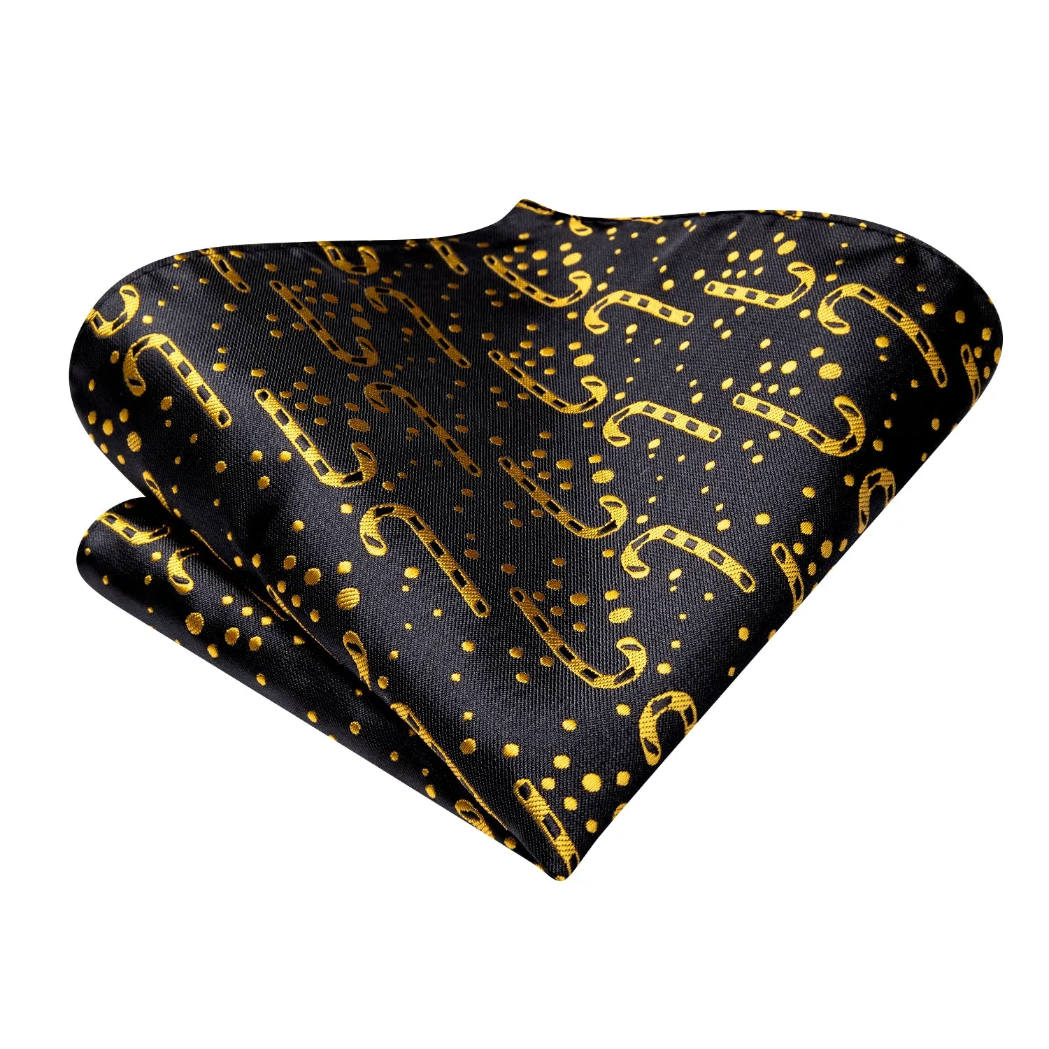 Hi-Tie Black Gold Christmas Cane Self-tied Bow Tie Hanky Cufflinks Set