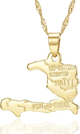 Hip Hop Plated 18K Gold Haiti Map Tag Pendant Necklace