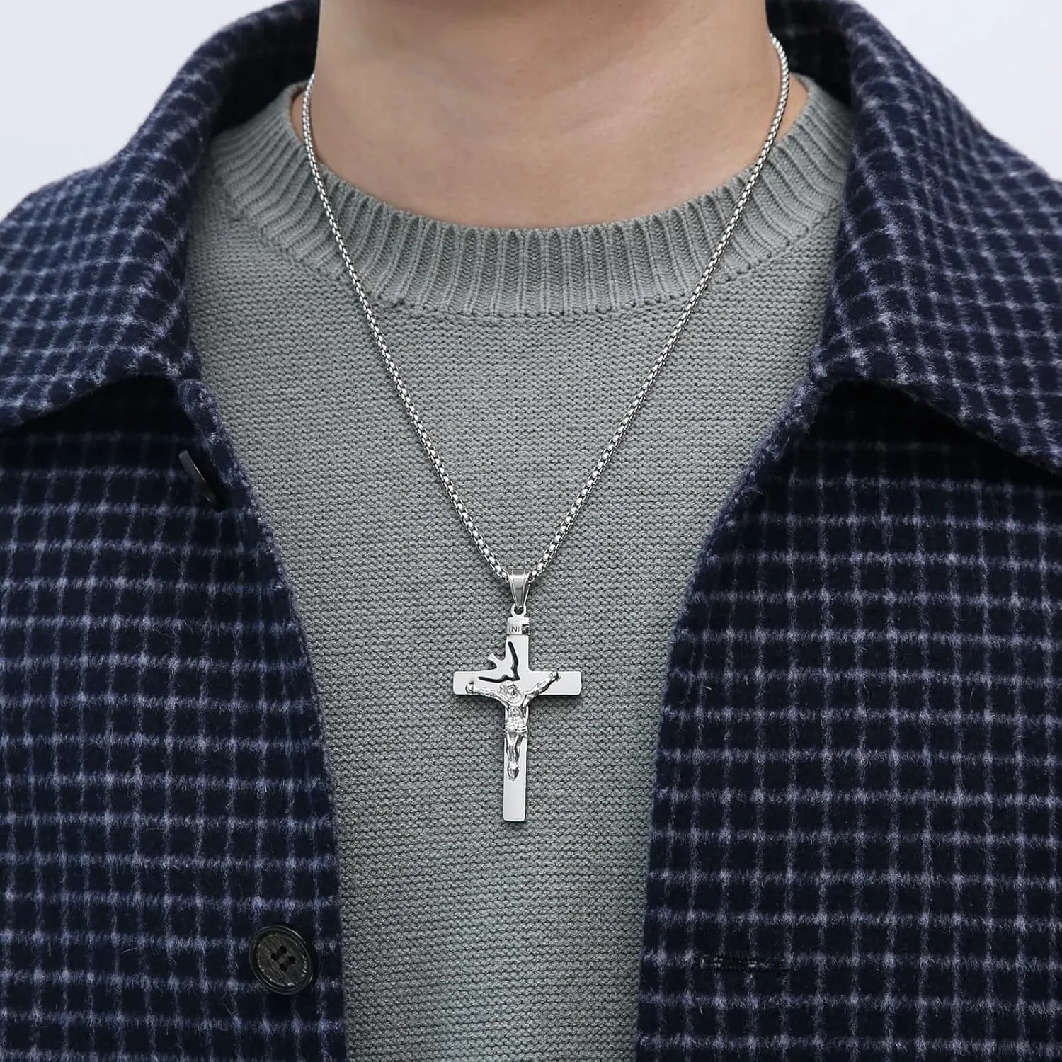 HZMAN Dove Holy Land Gift INRI Cross Crucifix stainless steel Pendant Necklace With Free Chain