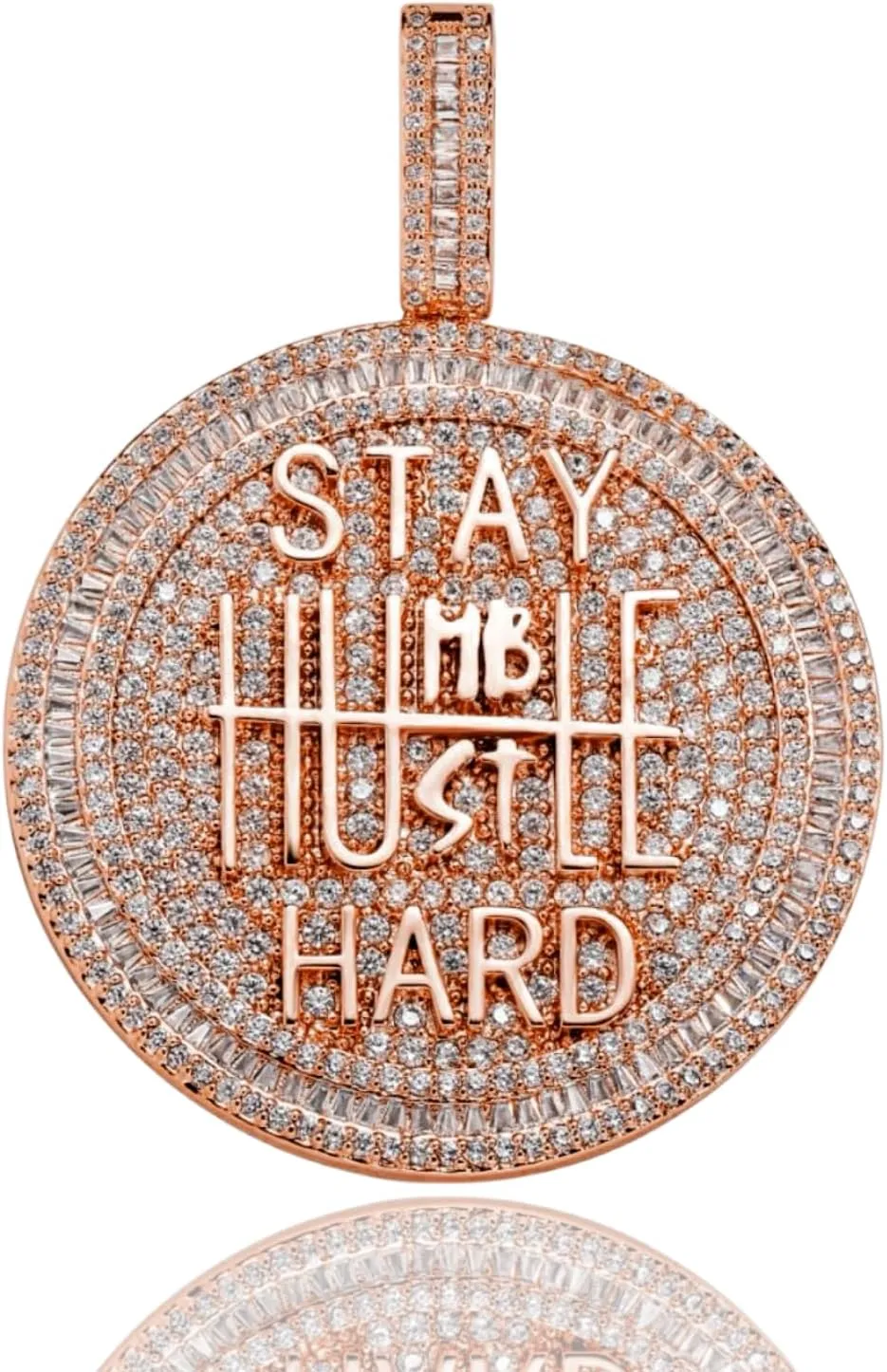 ICEDIAMOND 14K Iced Out Super Bling Round Coin Pendant Chain Necklace, Gold Plated Full Shiny CZ Diamond Encourage Charm Hip Hop Jewelry for Men Women
