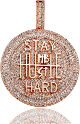 ICEDIAMOND 14K Iced Out Super Bling Round Coin Pendant Chain Necklace, Gold Plated Full Shiny CZ Diamond Encourage Charm Hip Hop Jewelry for Men Women