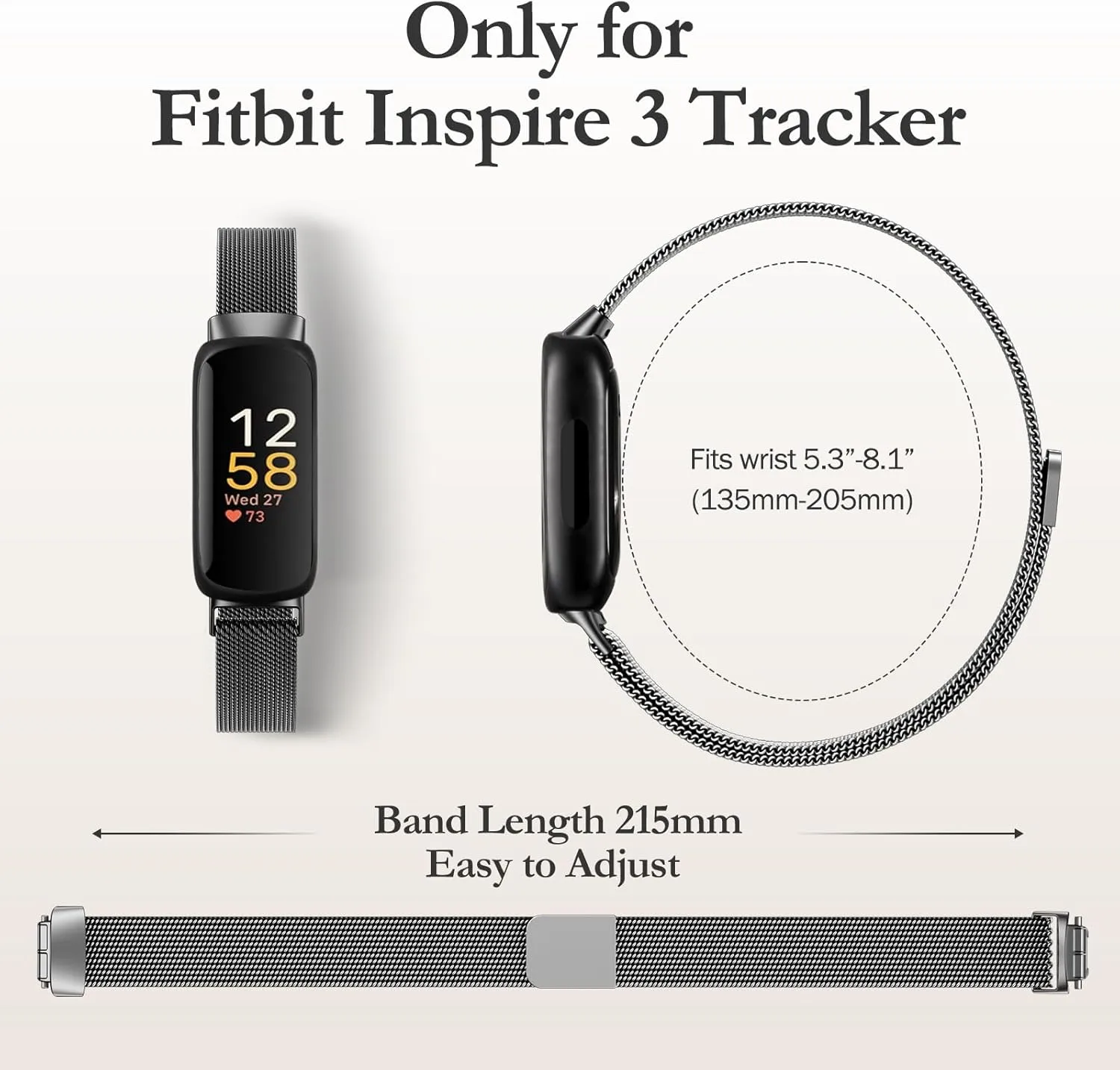 JKD Metal Bands Compatible with Fitbit Inspire 3 Bands for Women Men, Soft Stainless Steel Band Mesh Loop Strap Replacement Magnetic Wristband Accessories for Fitbit Inspire 3 Fitness Tracker