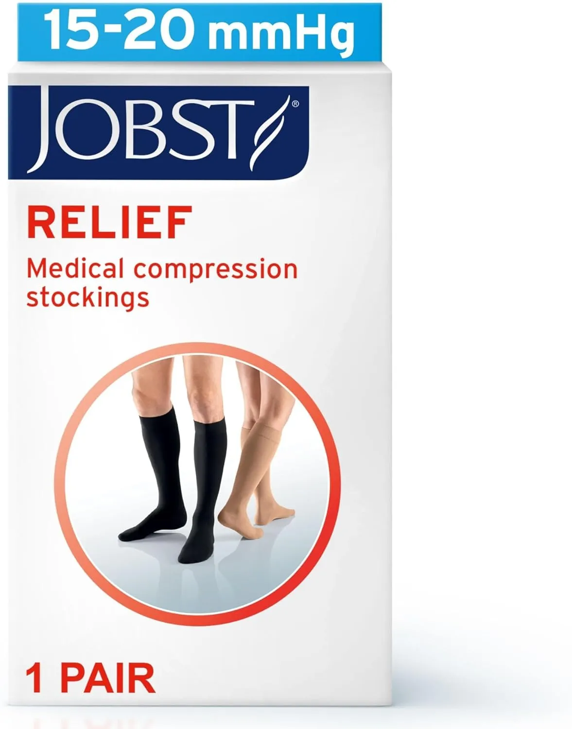 JOBST Relief 15-20 mmHg Compression Stockings, Knee High, Closed Toe | Compression Socks for Women/ Men for Tired, Aching or Swollen Legs