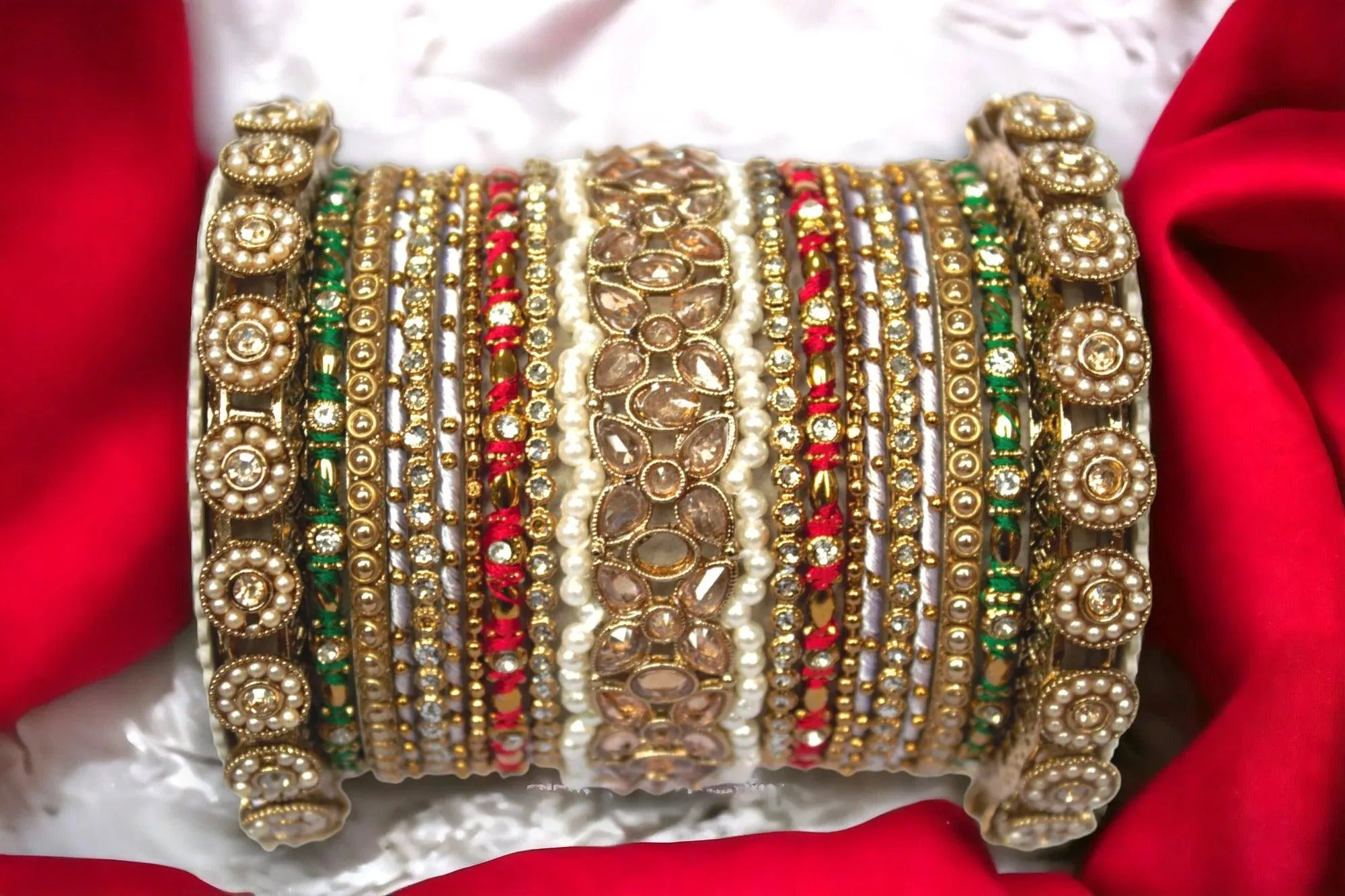 Kundan, Stones & Silk Threads Bridal Bangle Set for Women, Indian Bollywood Jewelry, Set of 2