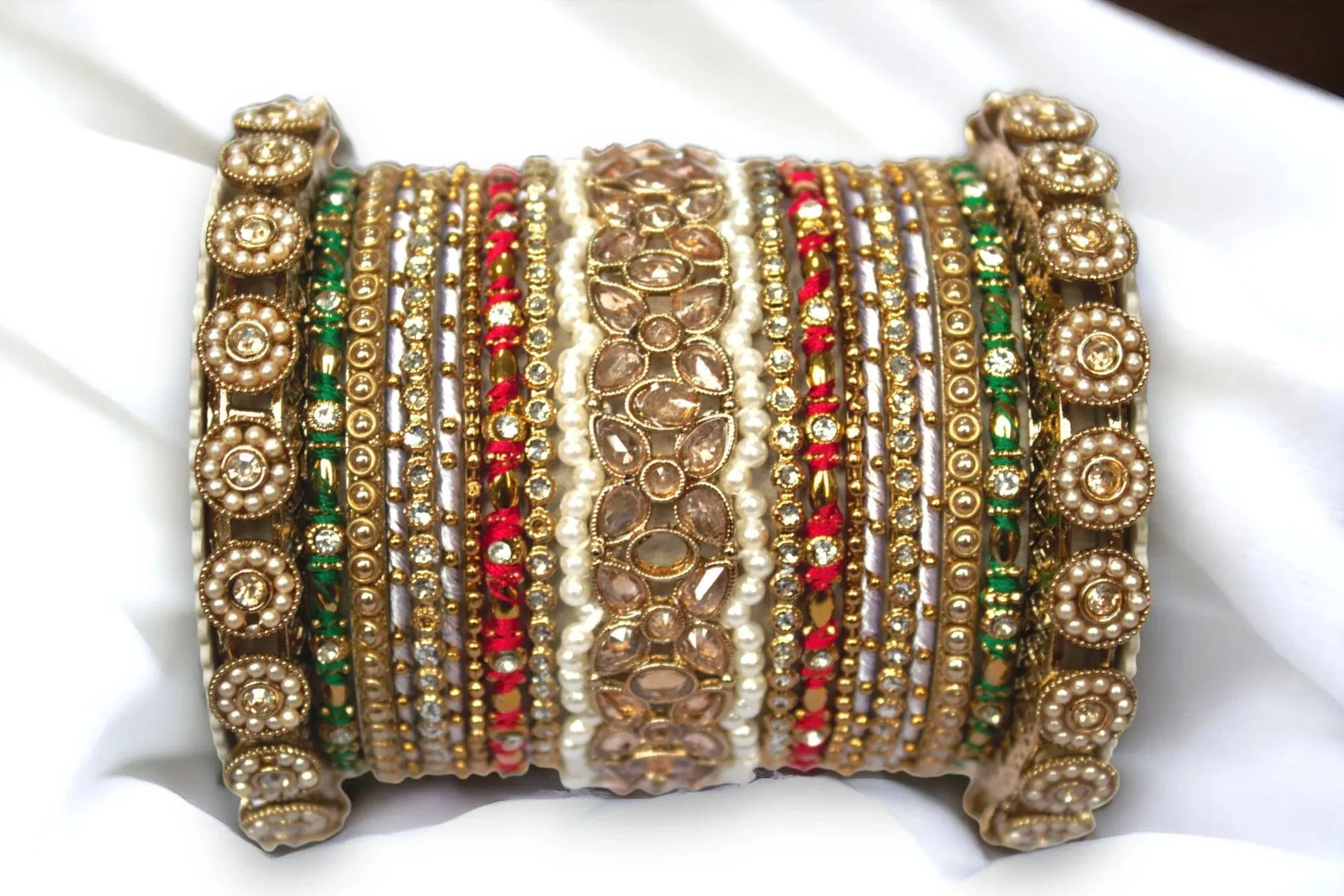 Kundan, Stones & Silk Threads Bridal Bangle Set for Women, Indian Bollywood Jewelry, Set of 2