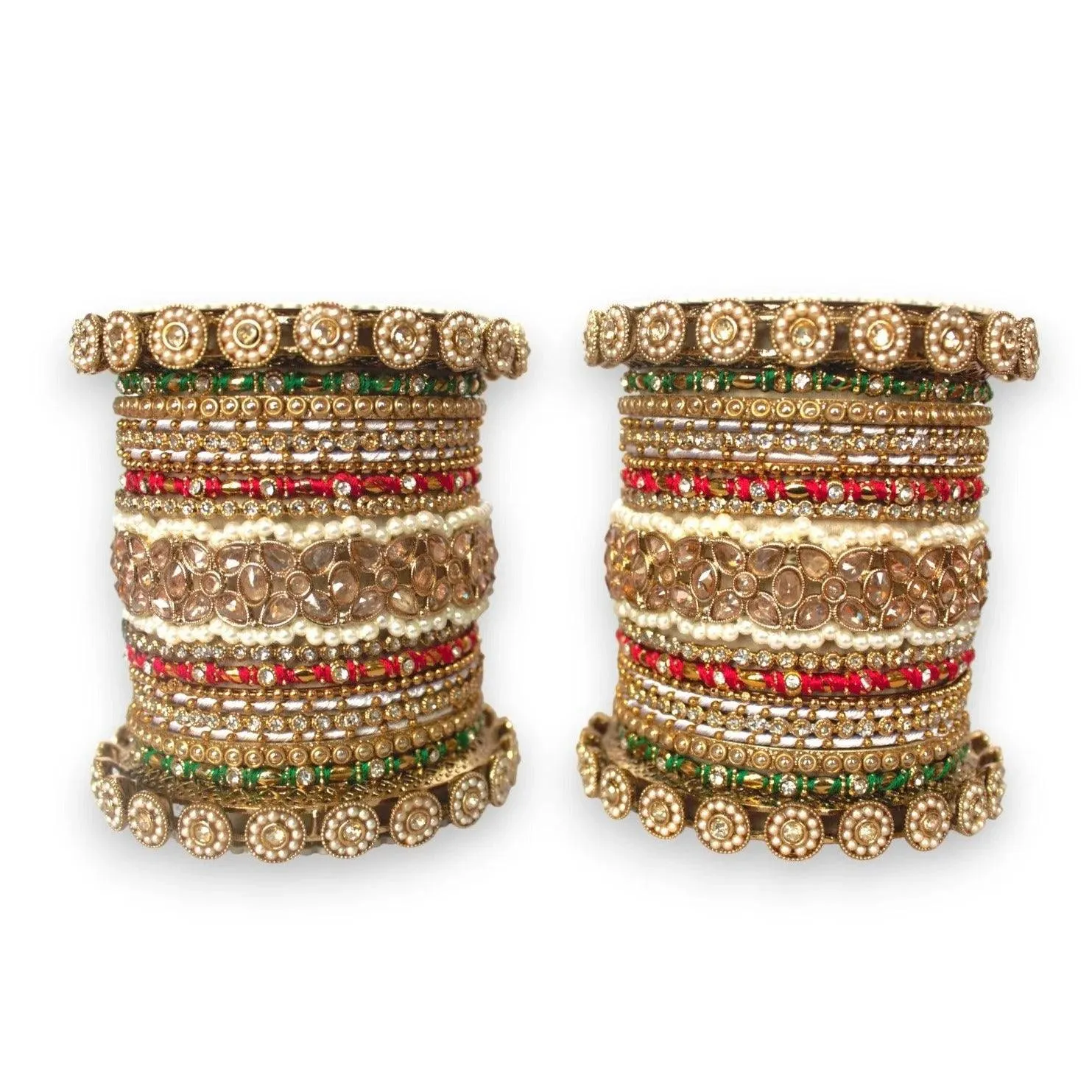 Kundan, Stones & Silk Threads Bridal Bangle Set for Women, Indian Bollywood Jewelry, Set of 2