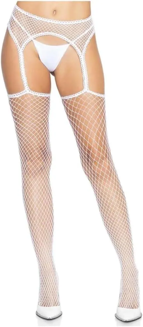 Leg Avenue womens Fishnet Stockings With Attached Garter Belt
