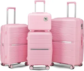 Luggage Sets 4 Piece, Hard Shell Lightweight Carry on Expandable Suitcase with Spinner Wheels Travel Set TSA Lock(#06 Pink)