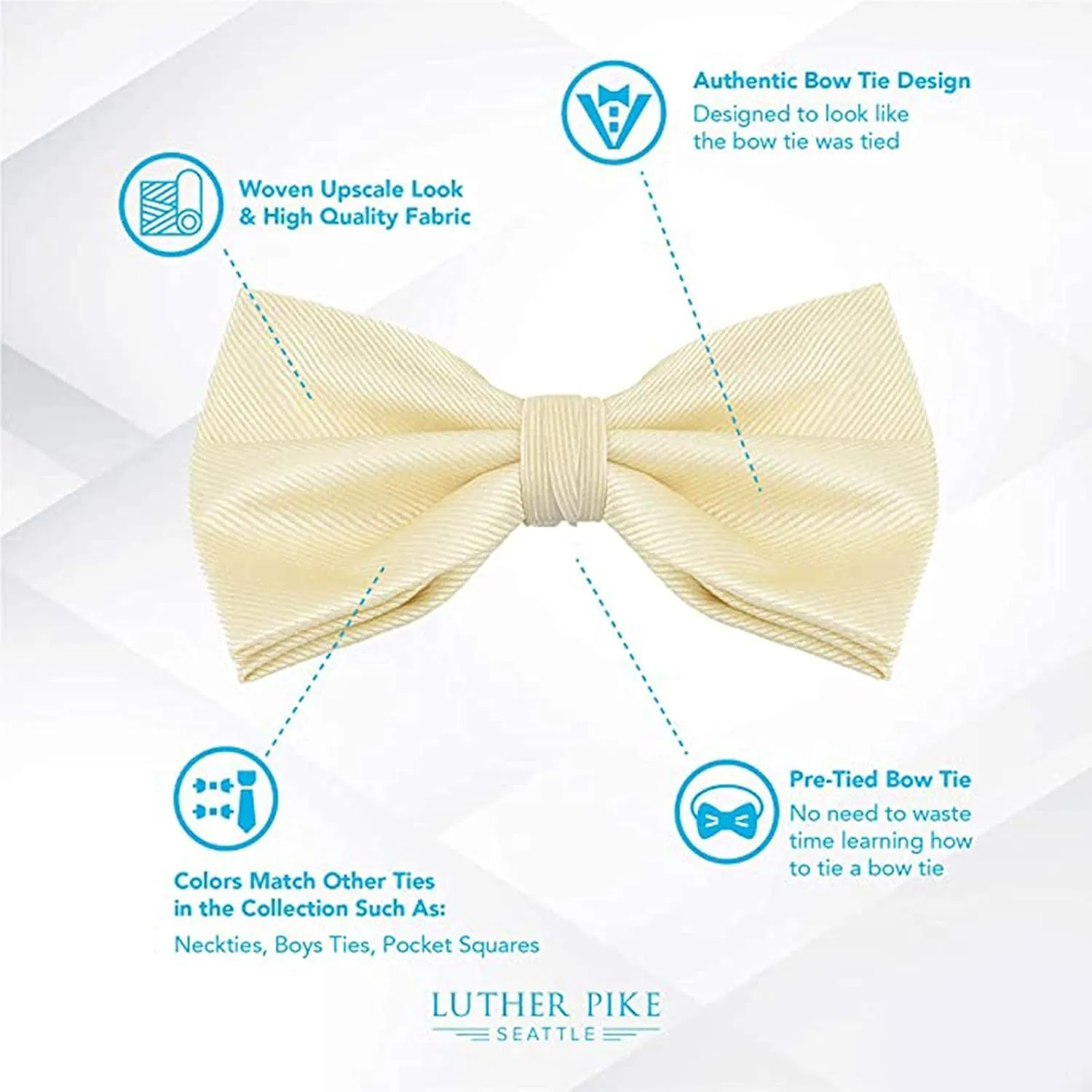 LUTHER PIKE SEATTLE Bow Ties For Men - Mens Woven Pre Tied Bowties, Bowtie Tuxedo Solid Color Formal Bow Tie for Costume