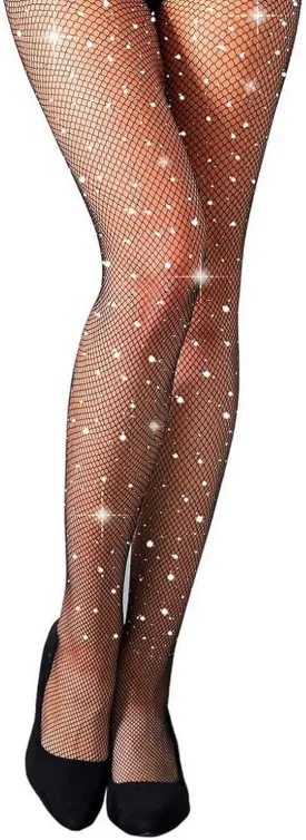 MengPa Women's Fishnets Sparkly Tights High Waist Rhinestone Stockings Sexy Party Pantyhose