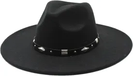 Mens Fedora Hats for Women Big Brim Vintage Church Cap Formal Dress Wedding Hat with Belt Buckle