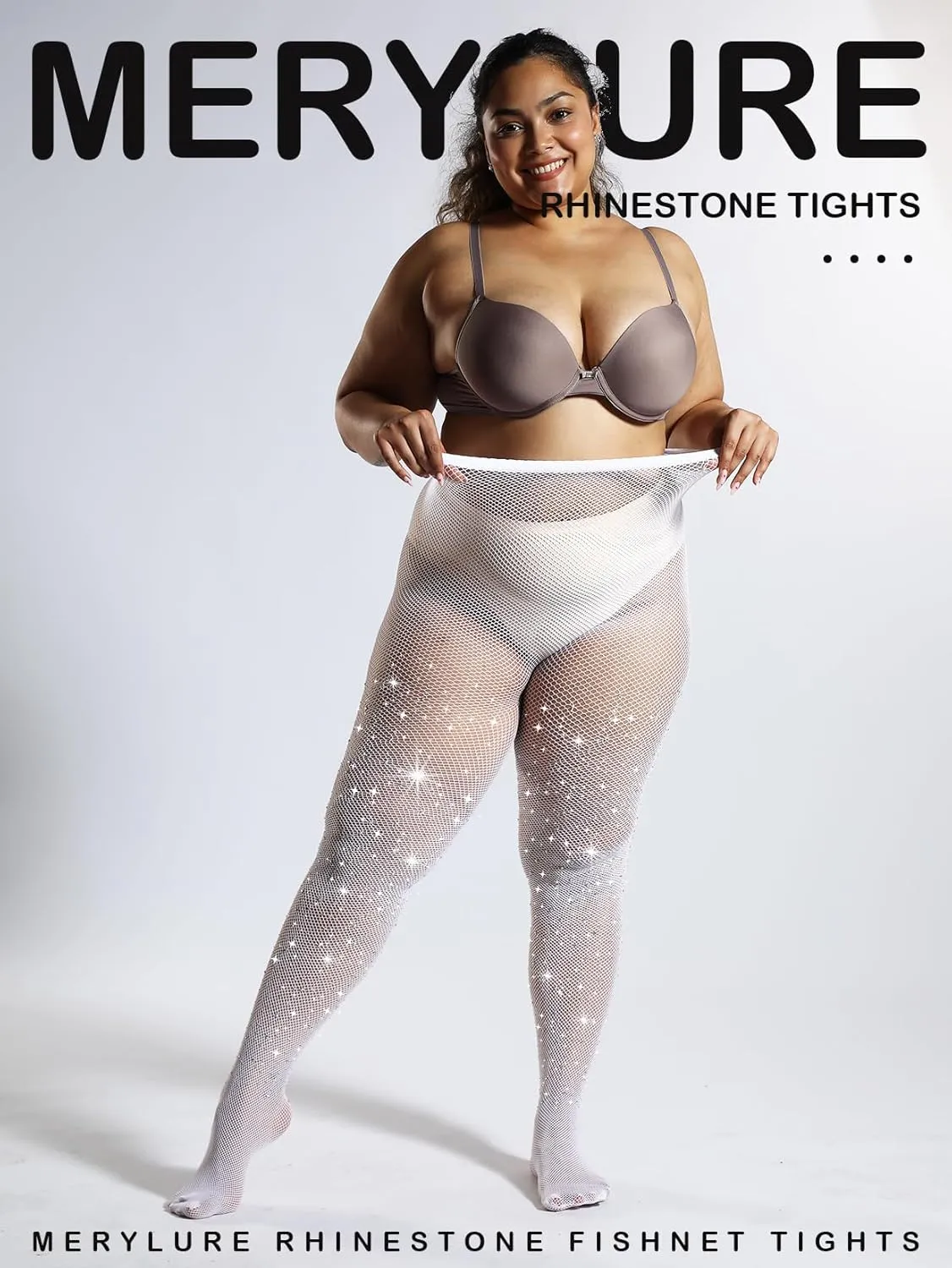 MERYLURE Indestructible Ultra Sparkly Tights for Women, Rhinestone Fishnet Party Stockings for Women, Jeweled Plus Size