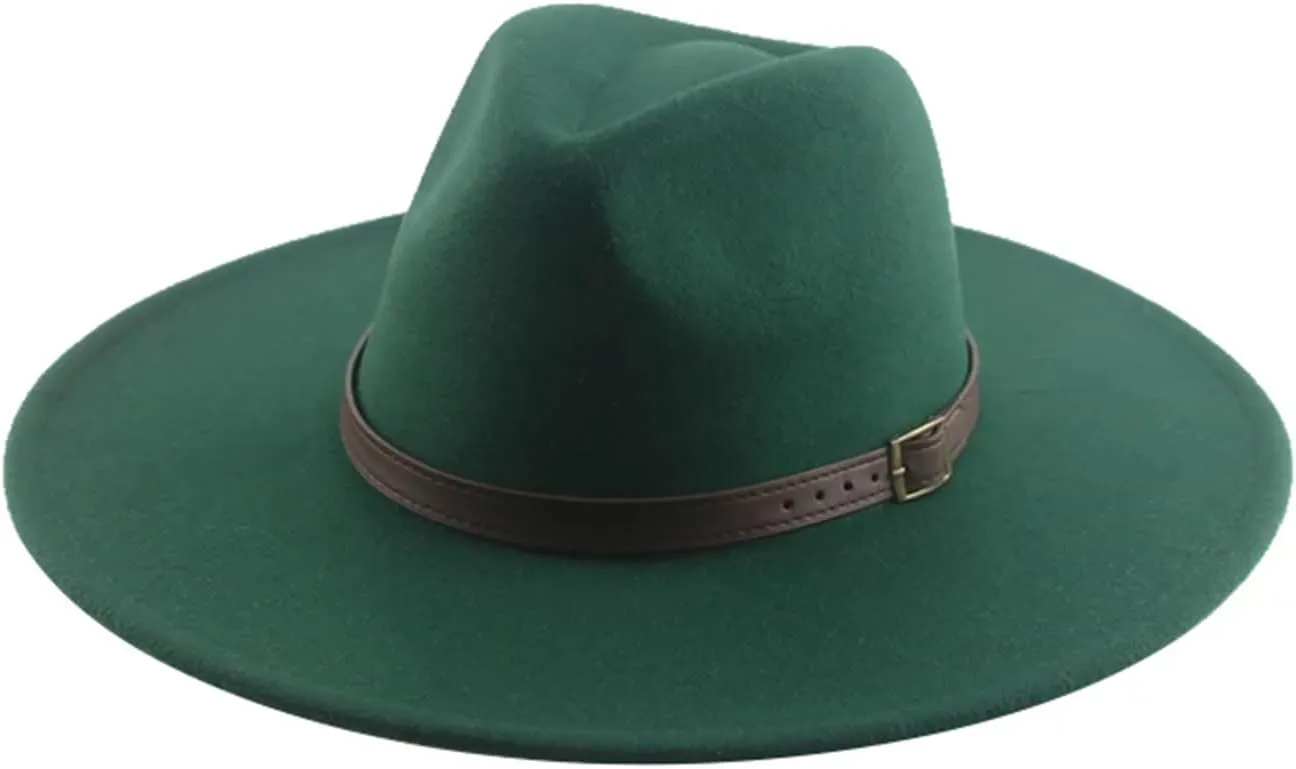 Mnjyihy Women Man Fedoras Hat Winter Felted Hat Big Brim 9.5Cm Belt Band Casual Solid Panama Cap