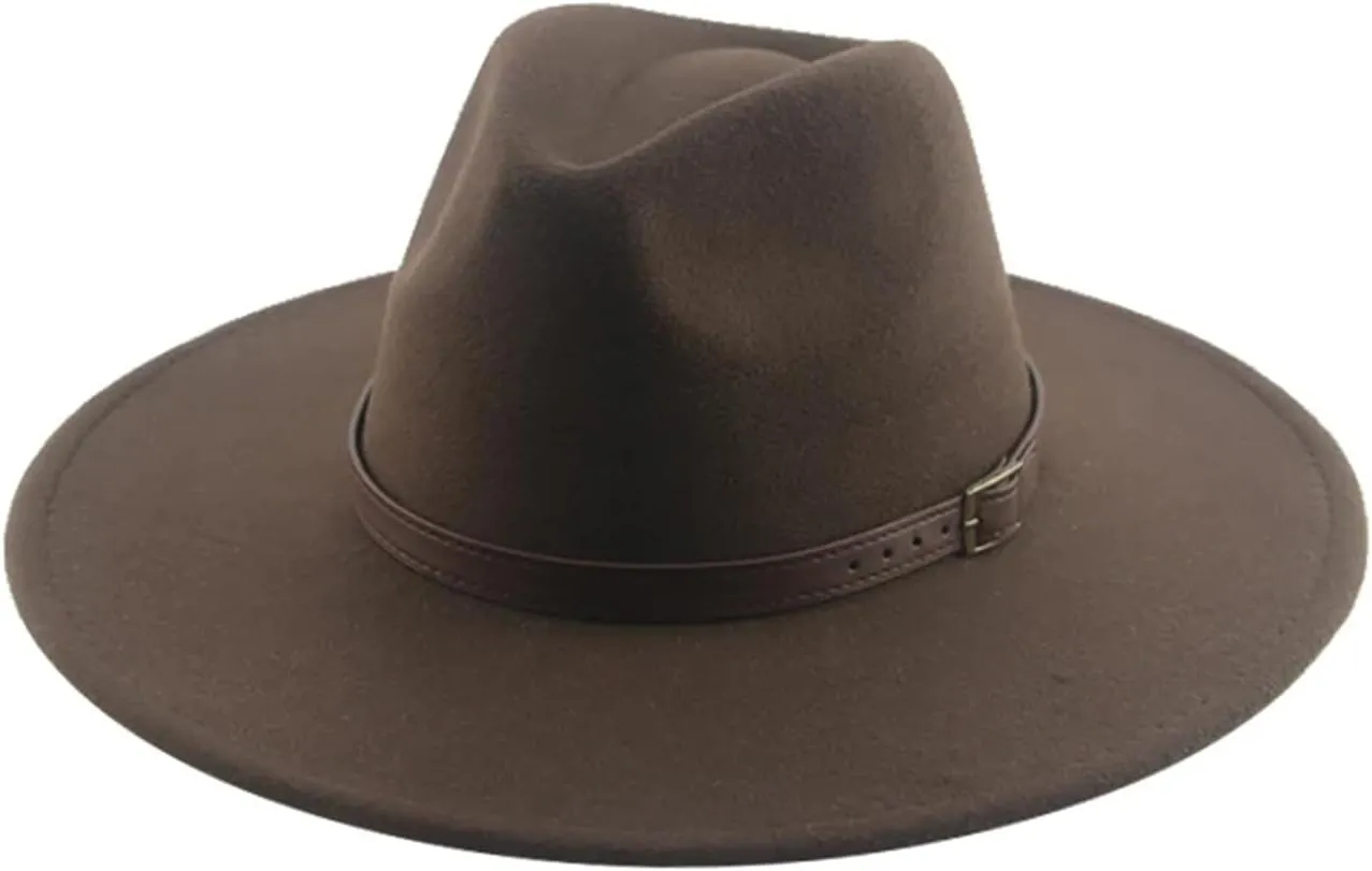 Mnjyihy Women Man Fedoras Hat Winter Felted Hat Big Brim 9.5Cm Belt Band Casual Solid Panama Cap