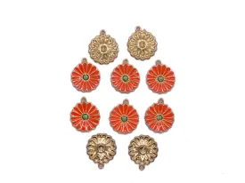 Orange Dark Green Flower Metal Charms