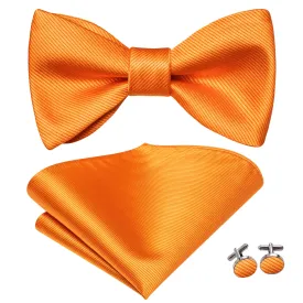 Orange Striped Silk Self-tied Bow Tie Pocket Square Cufflinks Pin Set
