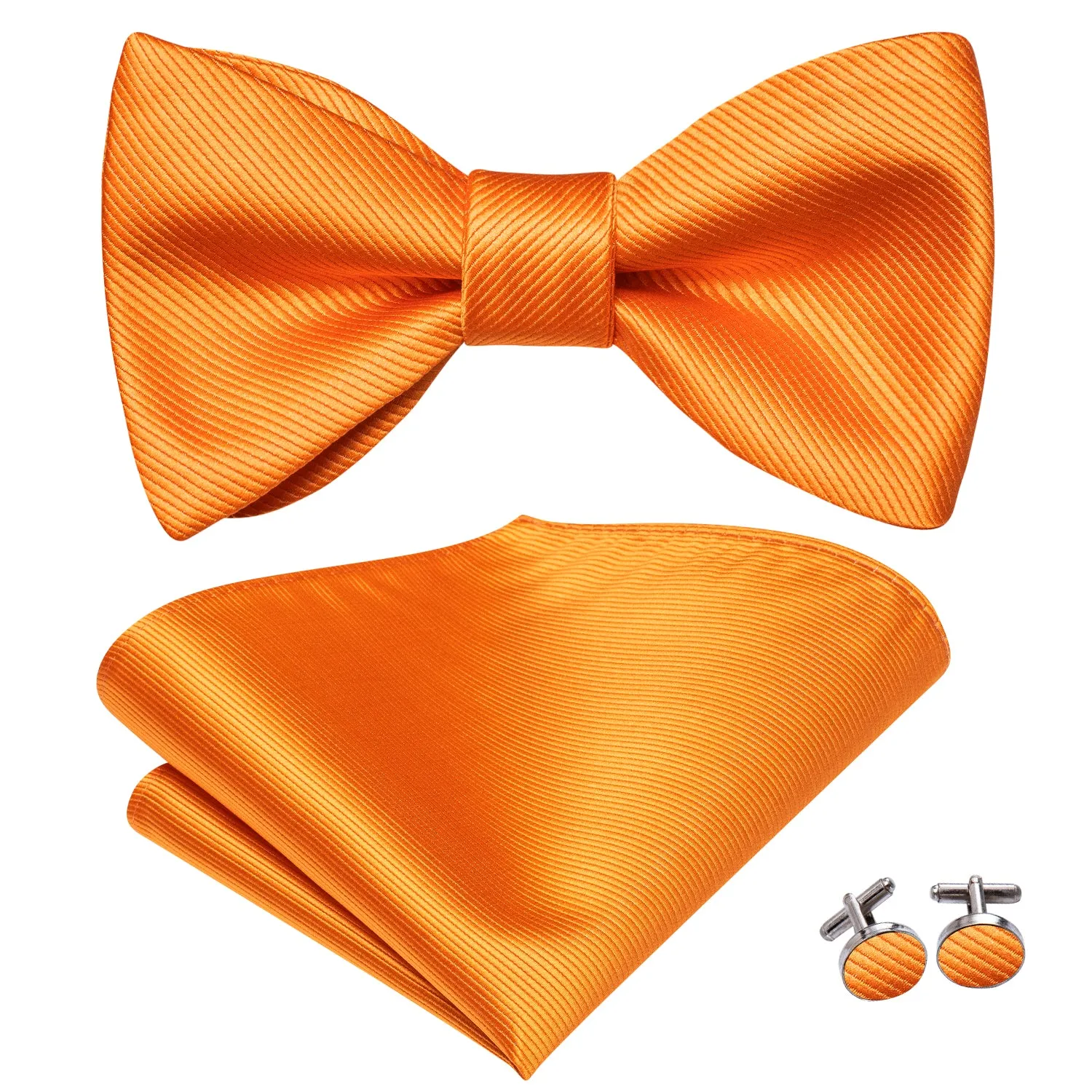 Orange Striped Silk Self-tied Bow Tie Pocket Square Cufflinks Pin Set