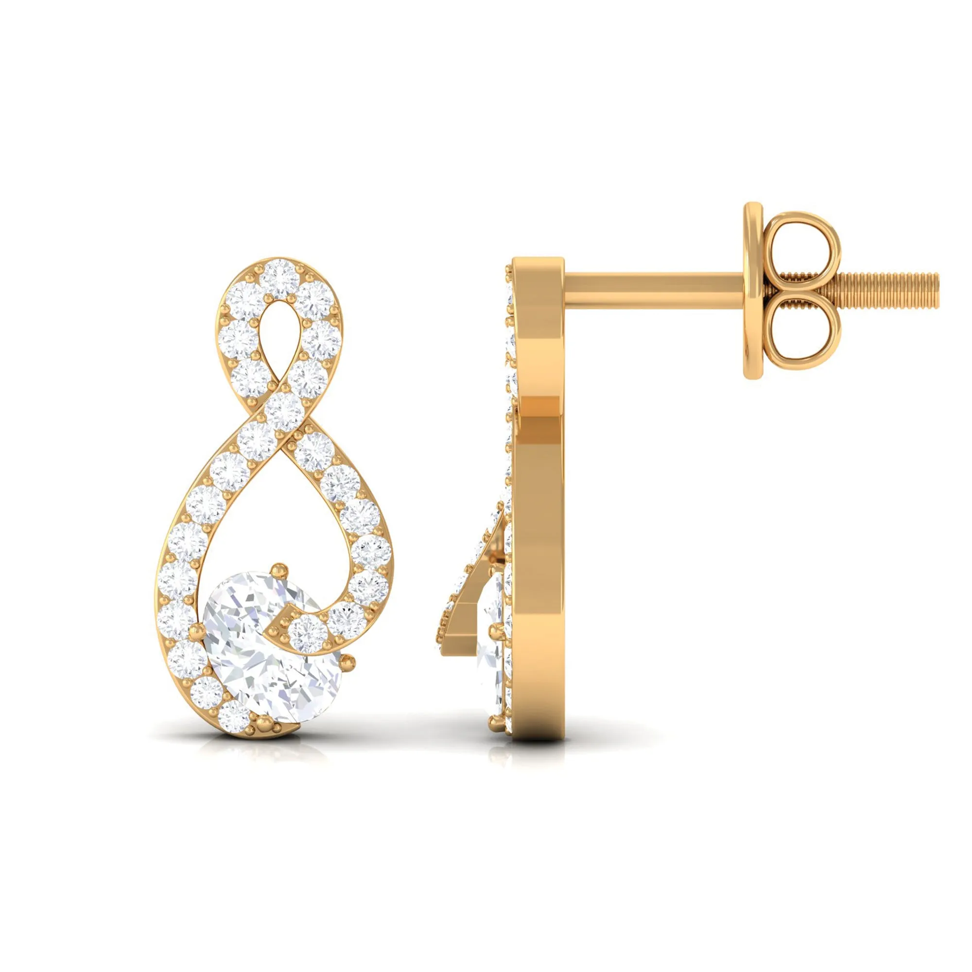 Oval and Round Moissanite Infinity Stud Earrings