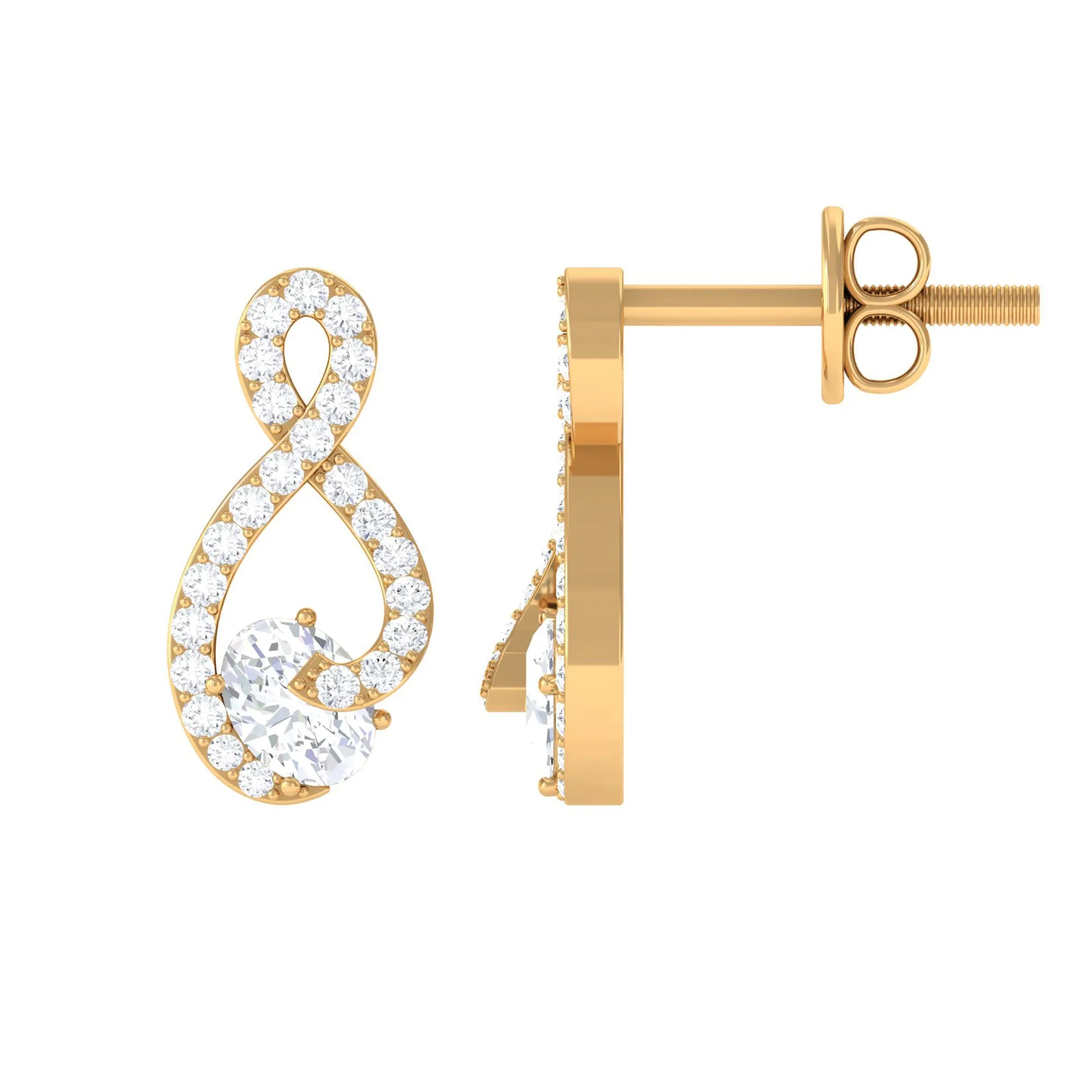 Oval and Round Moissanite Infinity Stud Earrings