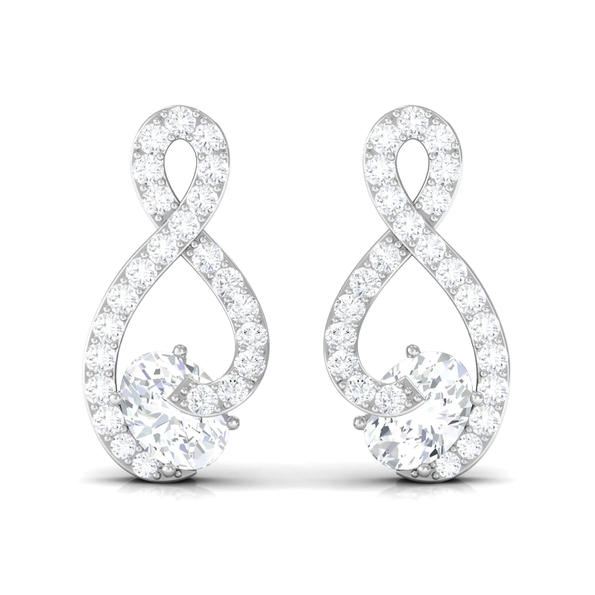 Oval and Round Moissanite Infinity Stud Earrings