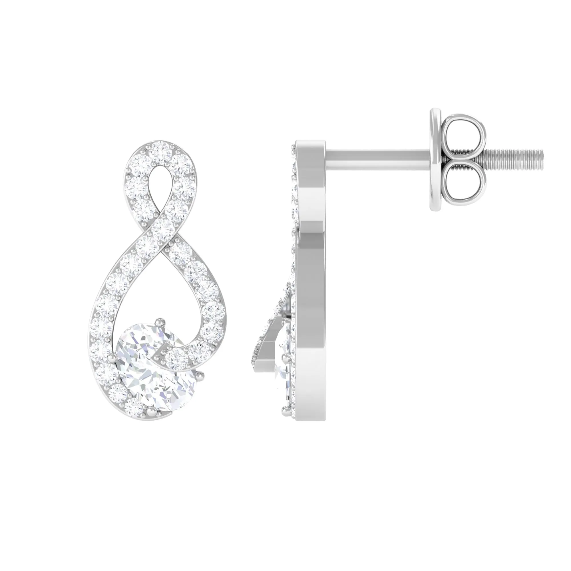 Oval and Round Moissanite Infinity Stud Earrings