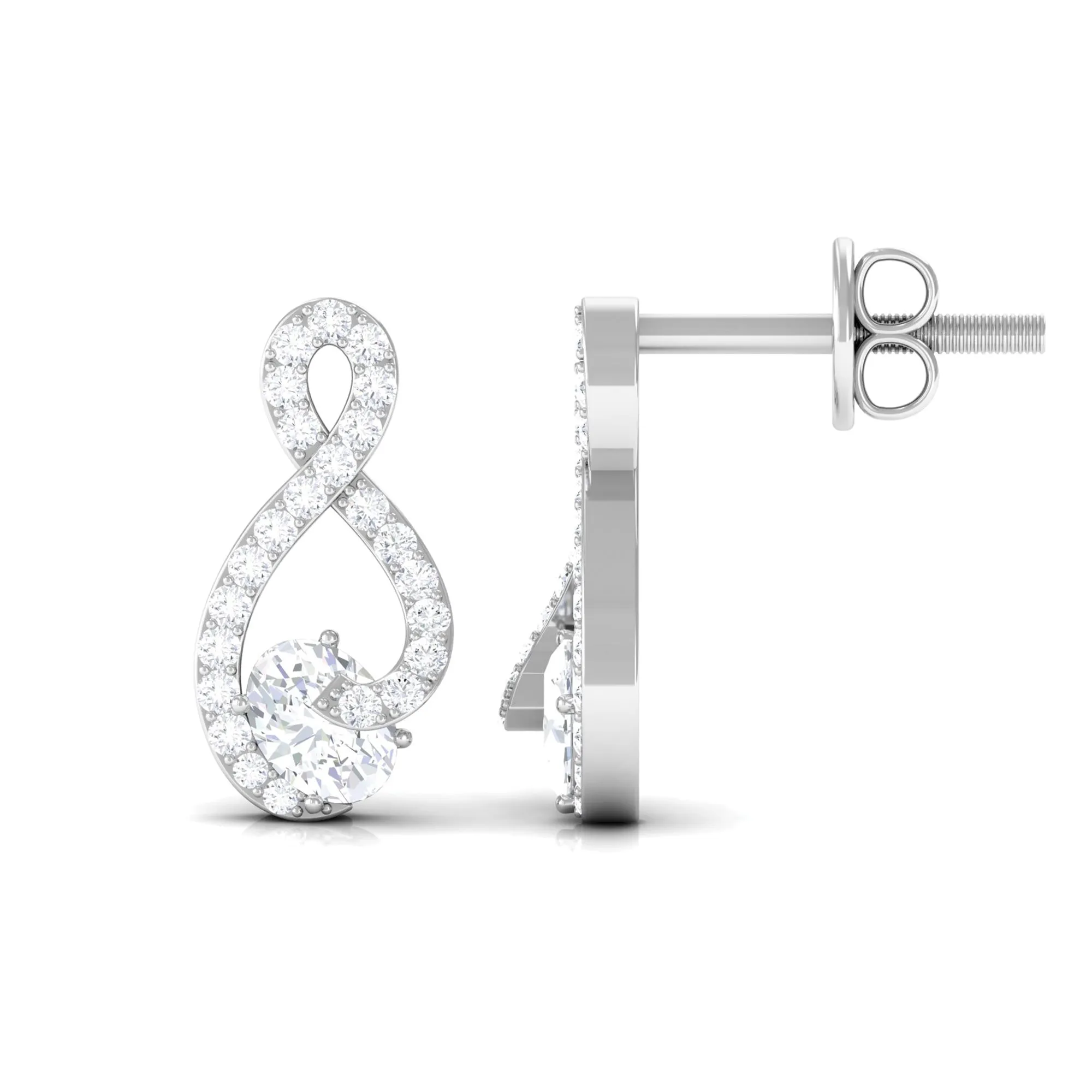 Oval and Round Moissanite Infinity Stud Earrings