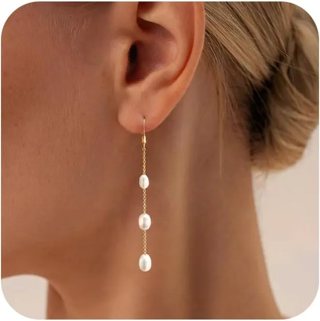 Pearl Earrings for Woman Gold Dangle Aesthetic Dainty Pearl Drop Earrings for Woman Gift and Wedding
