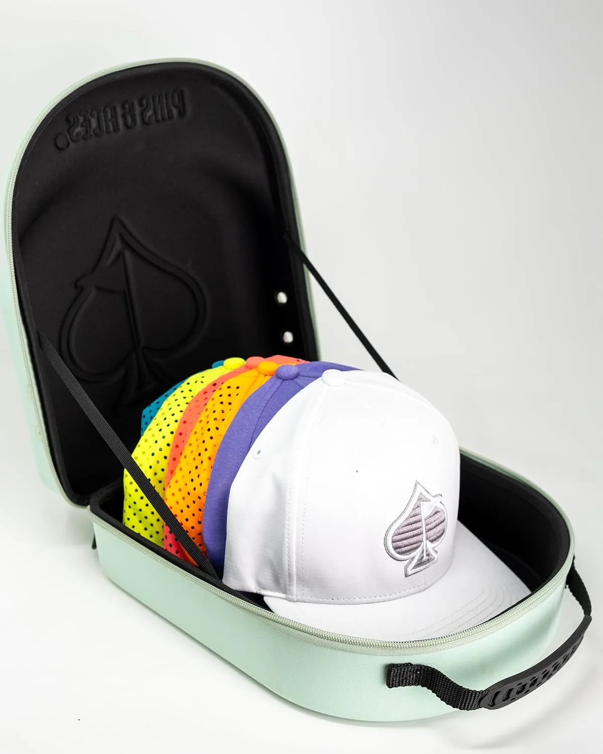 Pins & Aces Hat Caddie - Premium Travel Case - Hard Shell, Holds 6 Hats - Ventilation, Easy Grab Handle