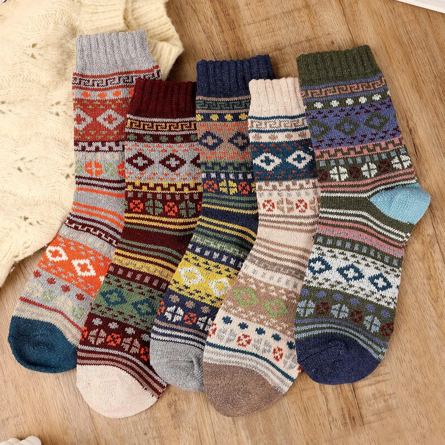Pleneal Pack Wool Socks for Warm Winter Women Thick Knit Cozy