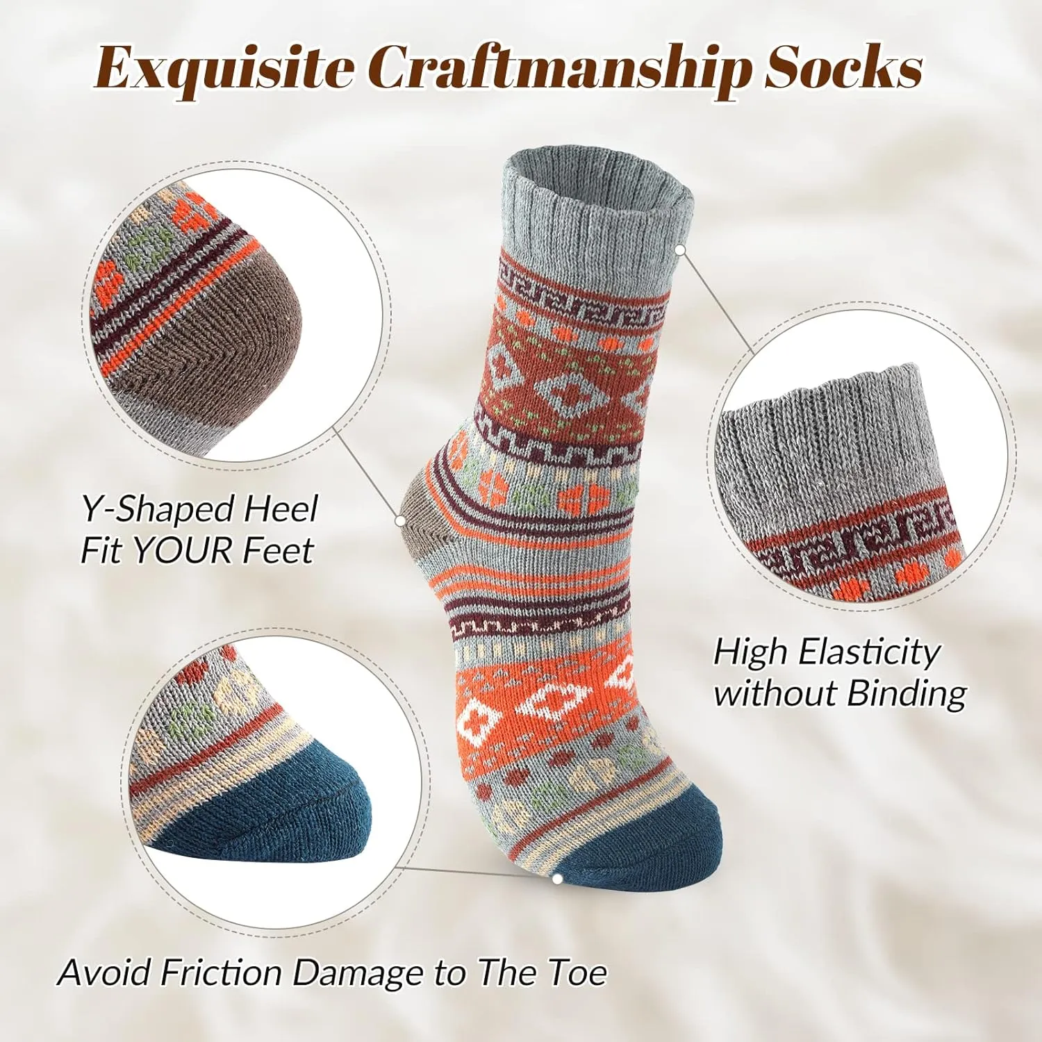 Pleneal Pack Wool Socks for Warm Winter Women Thick Knit Cozy