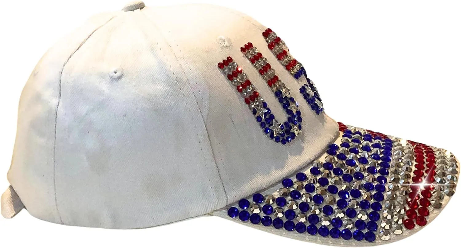 Popfizzy Bling Hat for Women, Fun Rhinestone Baseball Cap, Bedazzled Distressed Denim Hat, Handmade Gifts for Women and Girls