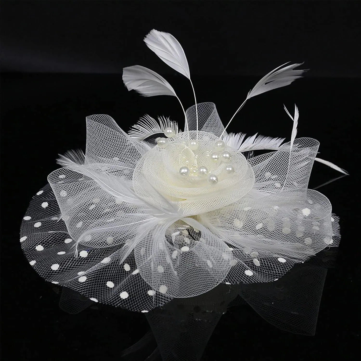 QDC Fascinators for Women Tea Party Headband Hats Cocktail Flower Mesh Feathers Headwear Hair Clip for Wedding