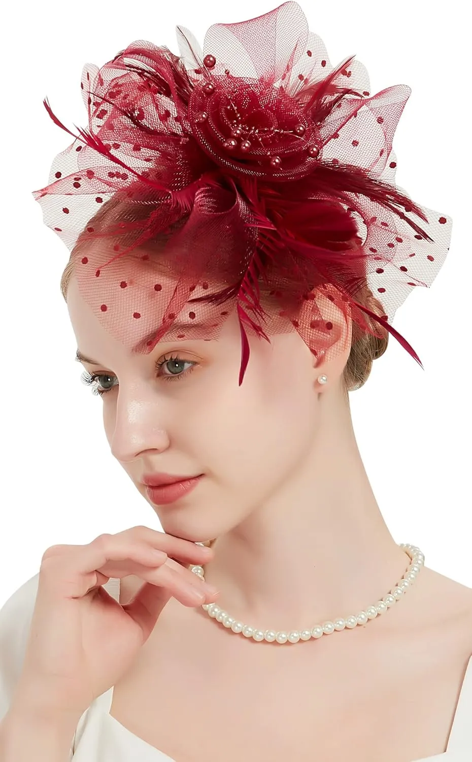 QDC Fascinators for Women Tea Party Headband Hats Cocktail Flower Mesh Feathers Headwear Hair Clip for Wedding