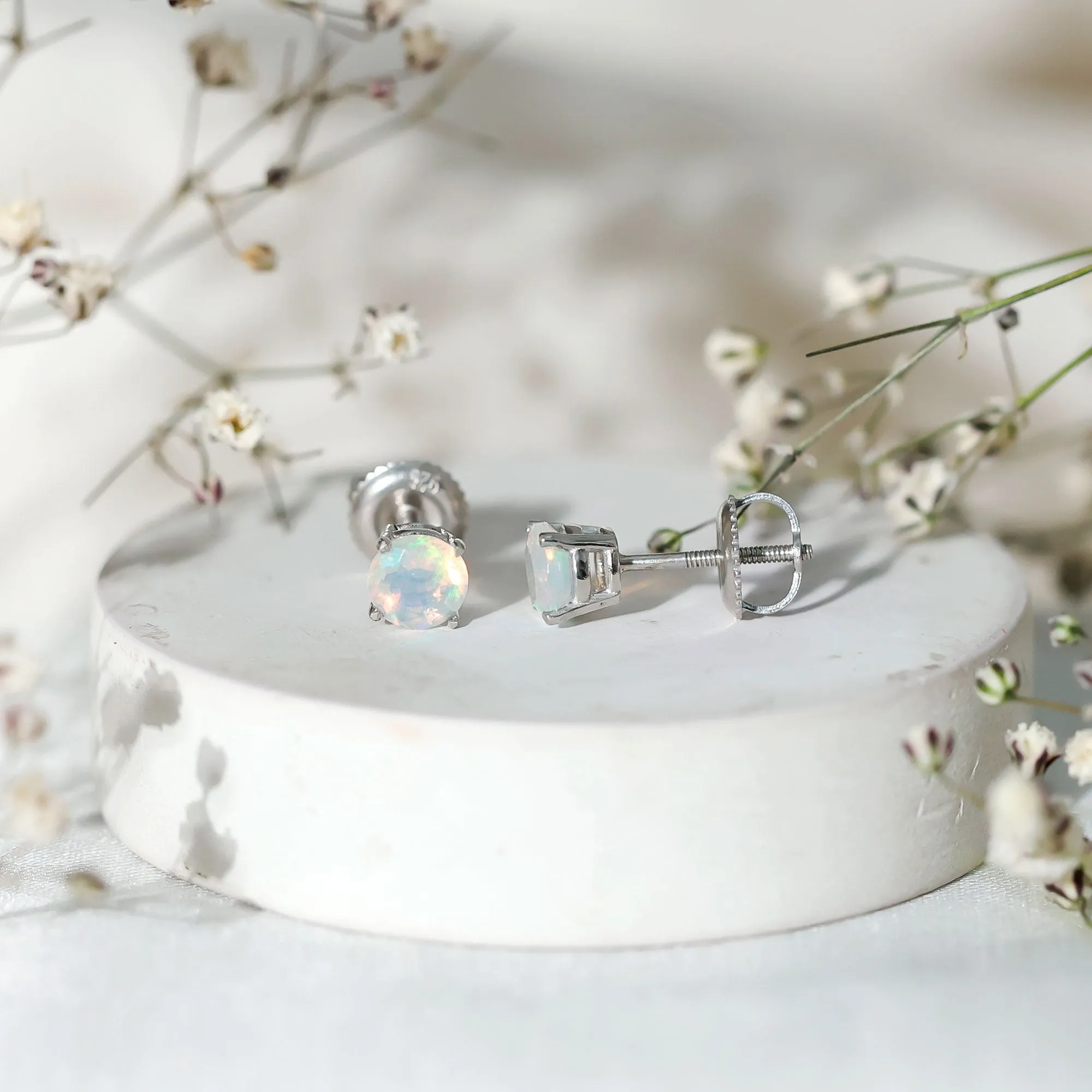 Real Ethiopian Opal Solitaire Stud Earrings