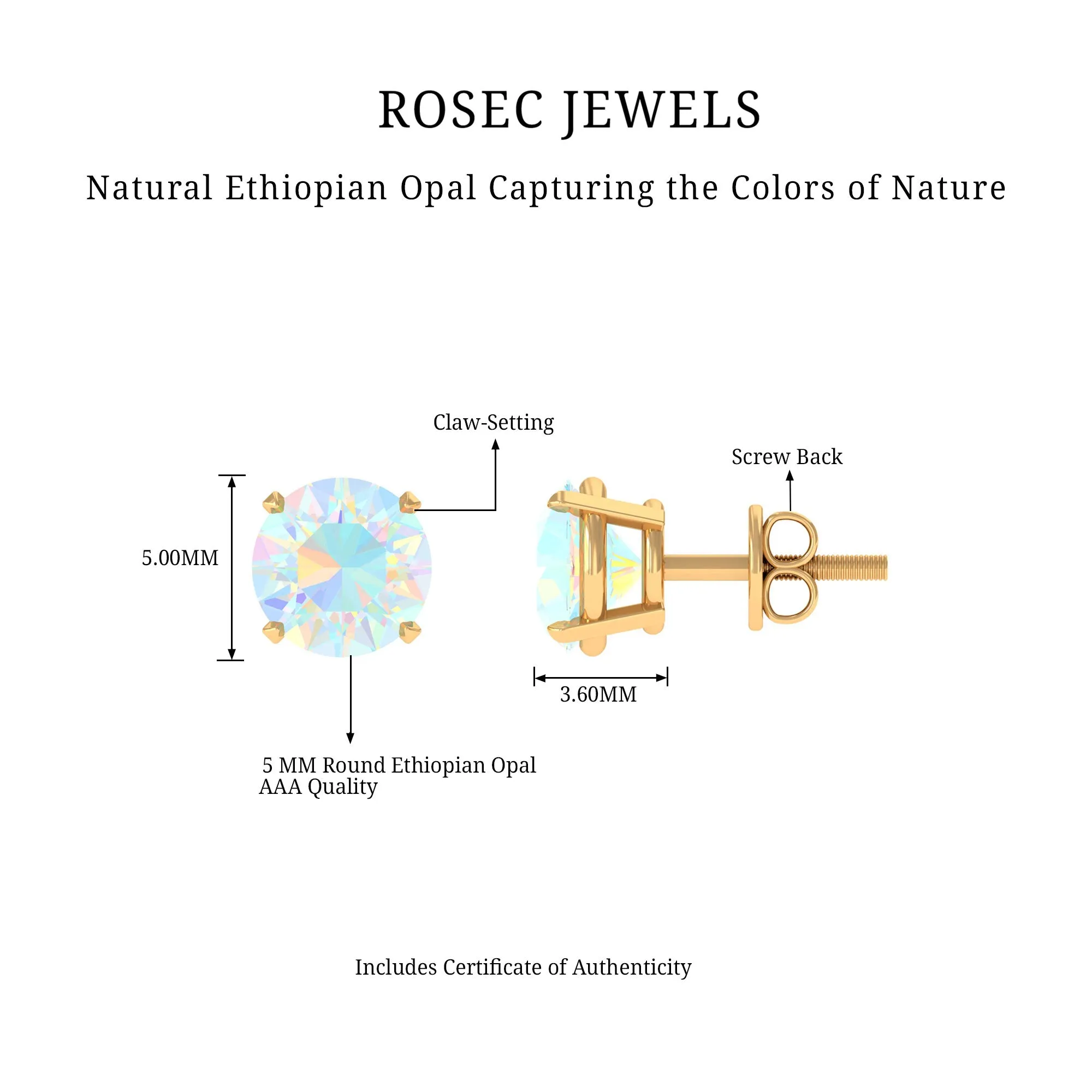 Real Ethiopian Opal Solitaire Stud Earrings
