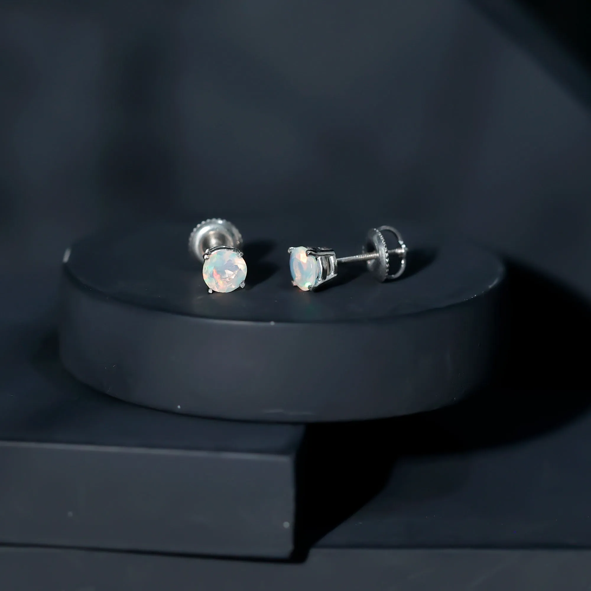 Real Ethiopian Opal Solitaire Stud Earrings