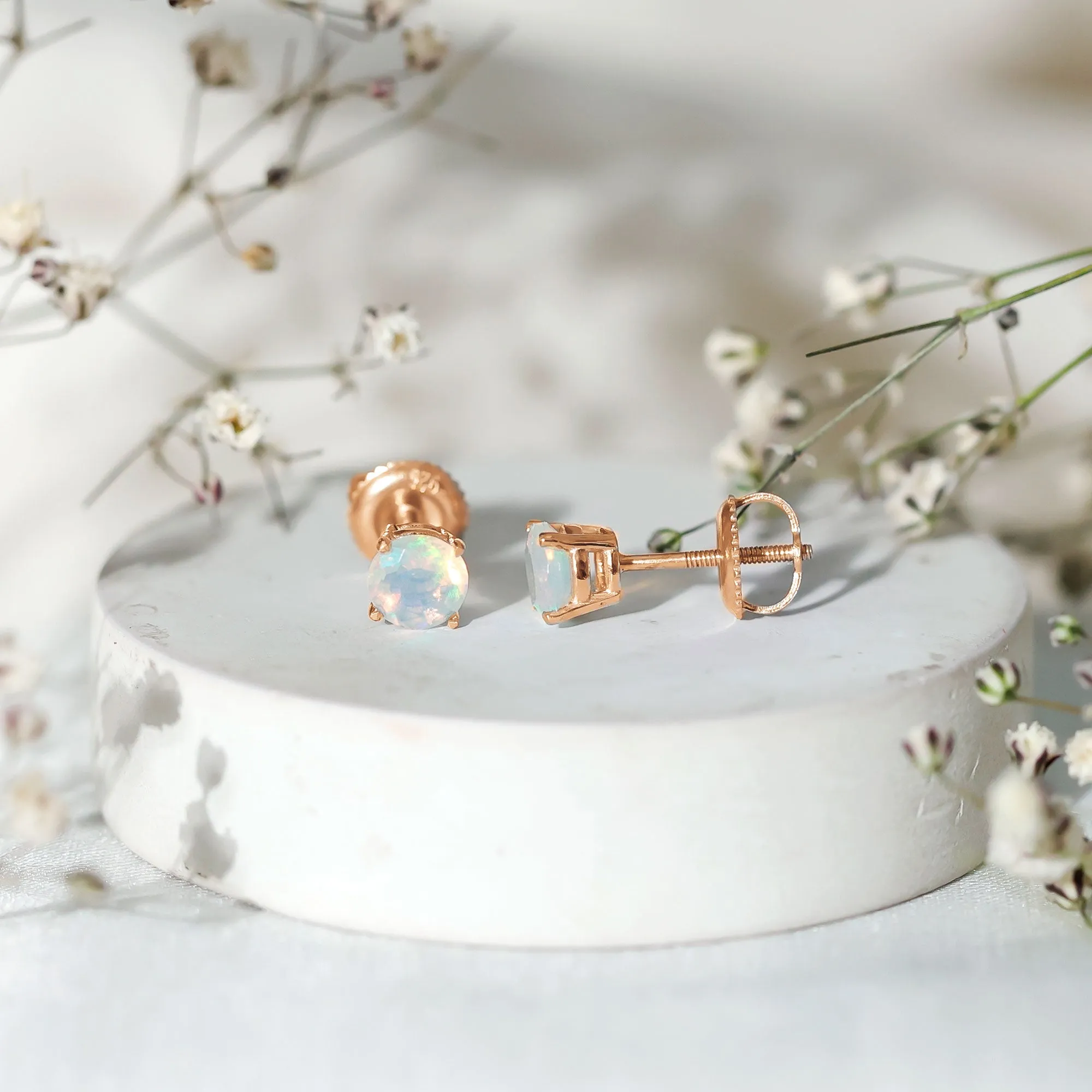 Real Ethiopian Opal Solitaire Stud Earrings