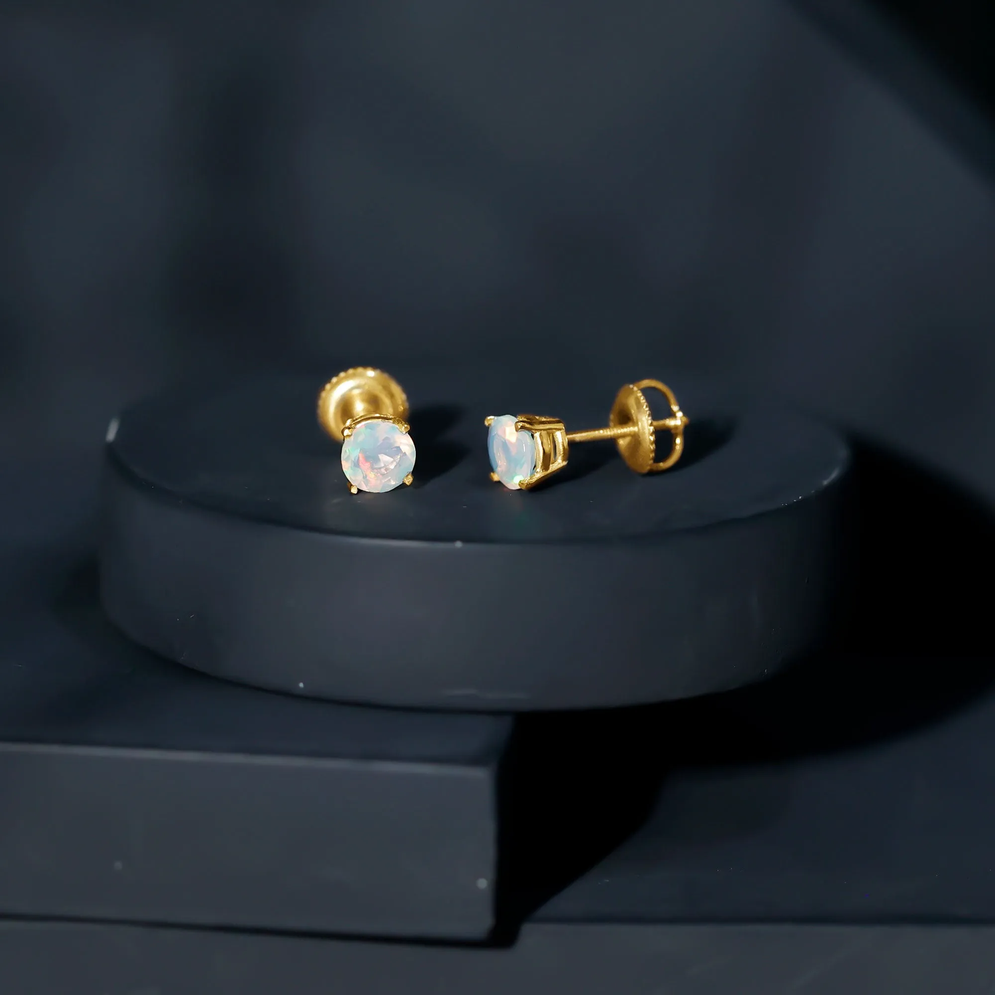 Real Ethiopian Opal Solitaire Stud Earrings
