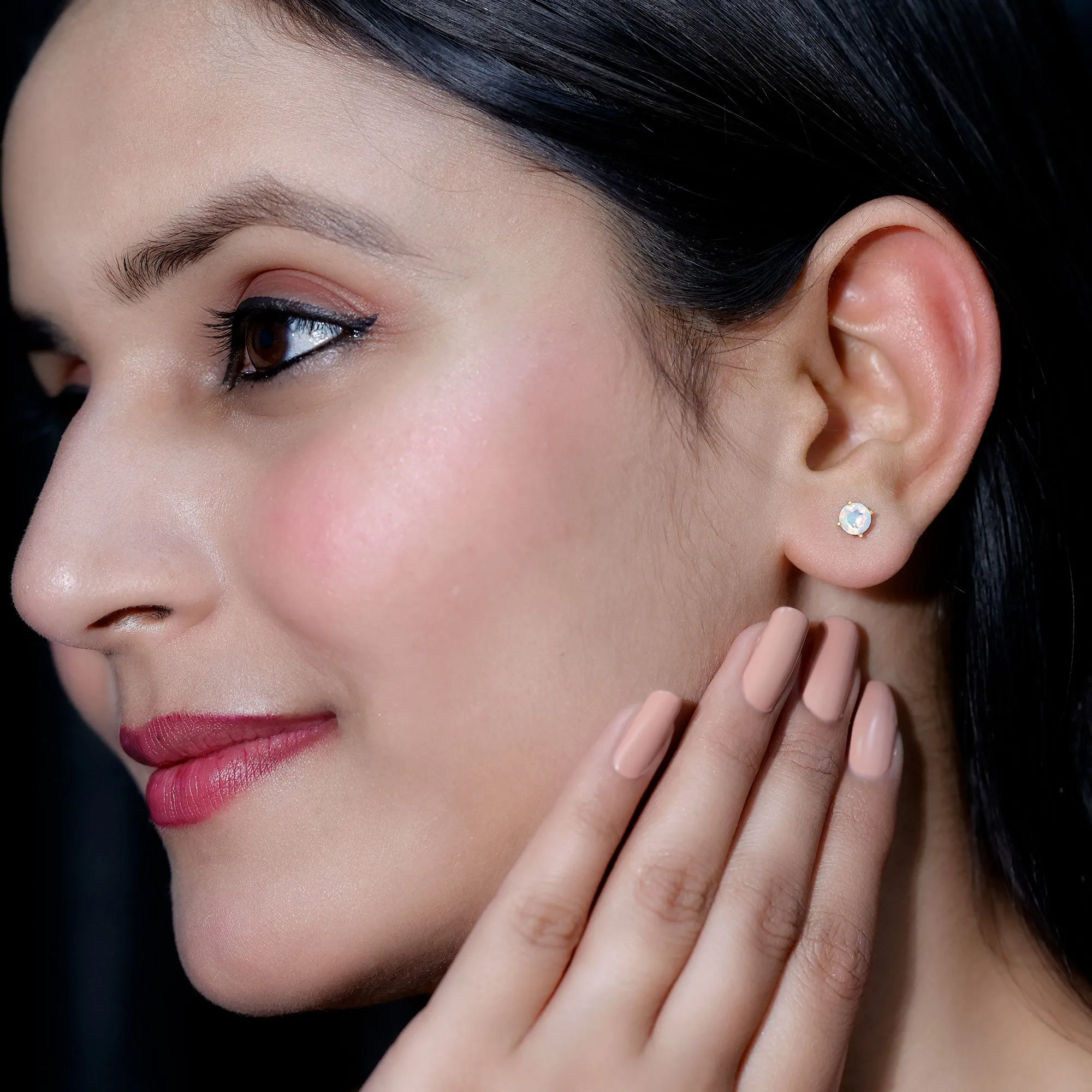 Real Ethiopian Opal Solitaire Stud Earrings