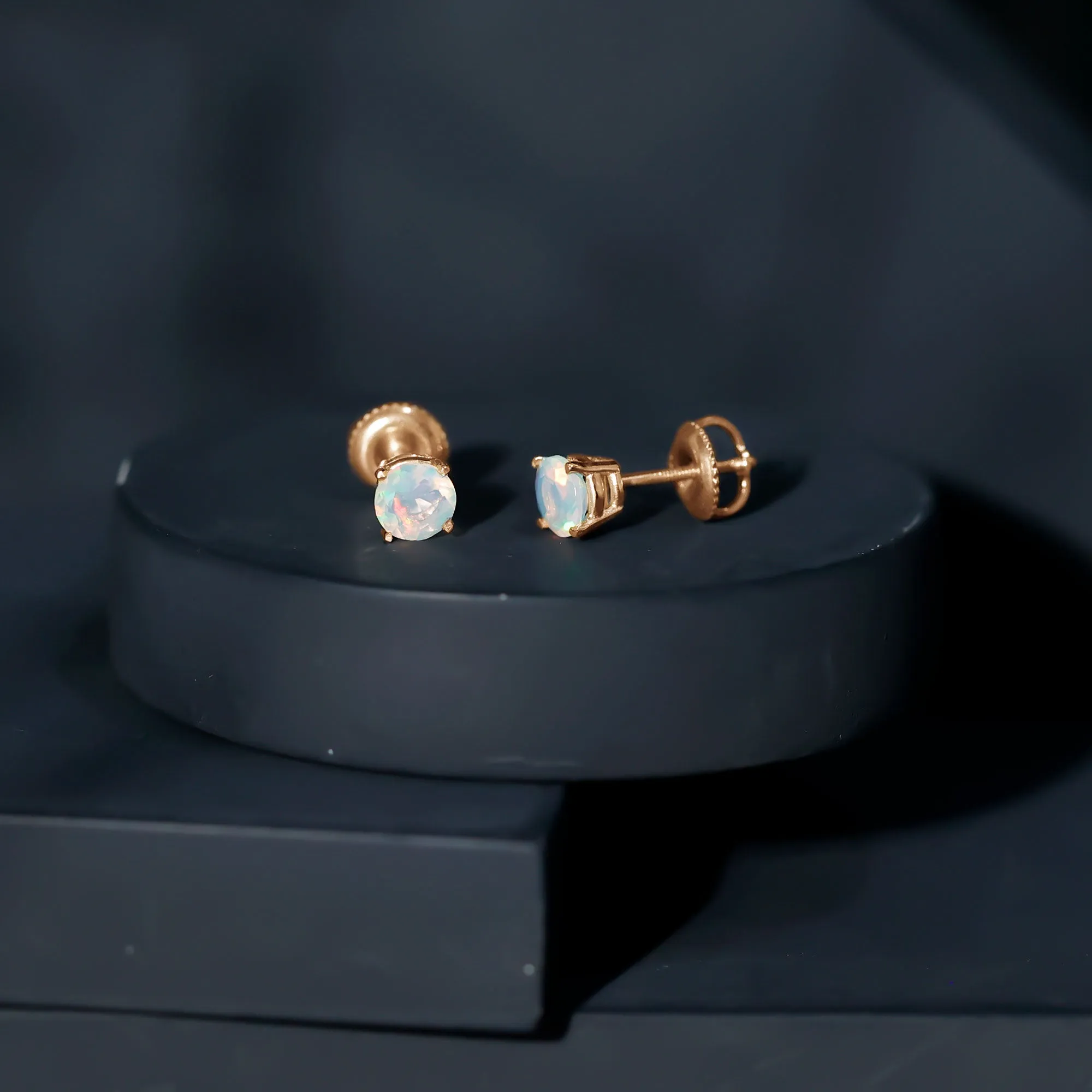 Real Ethiopian Opal Solitaire Stud Earrings
