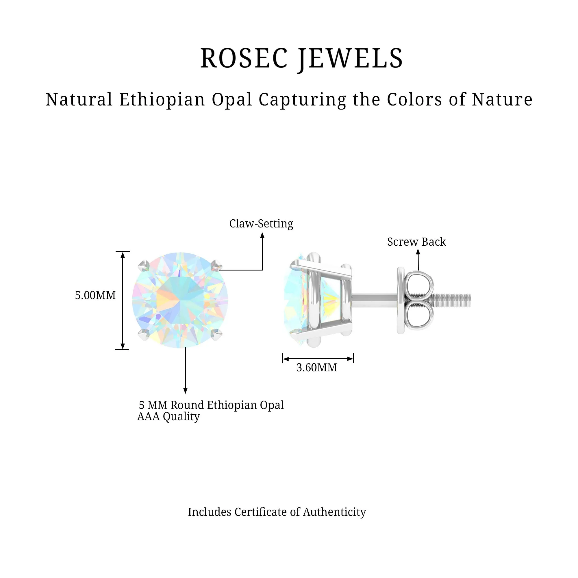 Real Ethiopian Opal Solitaire Stud Earrings