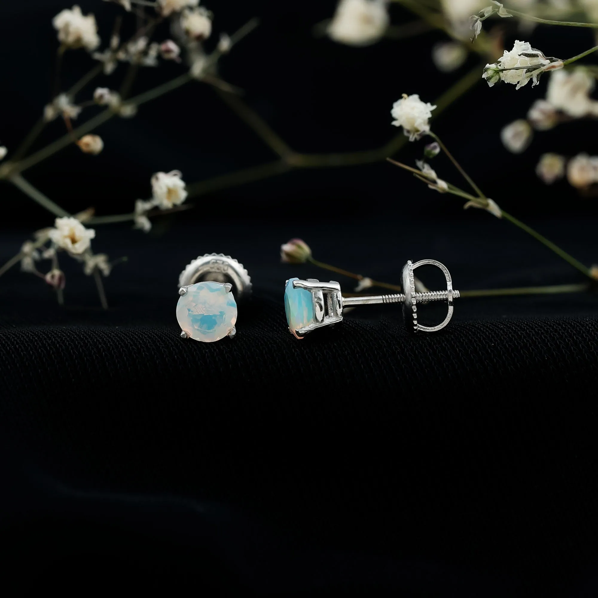 Real Ethiopian Opal Solitaire Stud Earrings