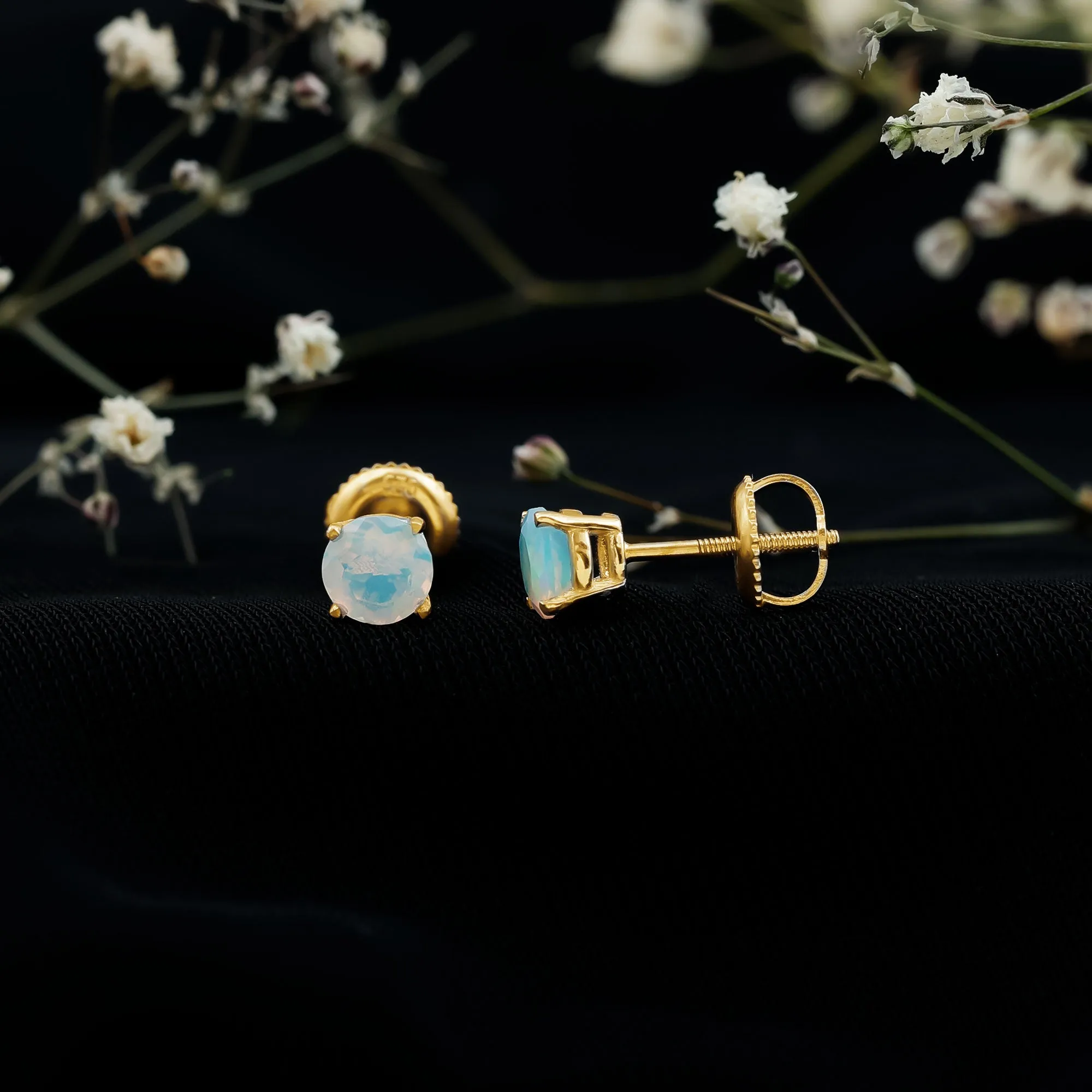 Real Ethiopian Opal Solitaire Stud Earrings