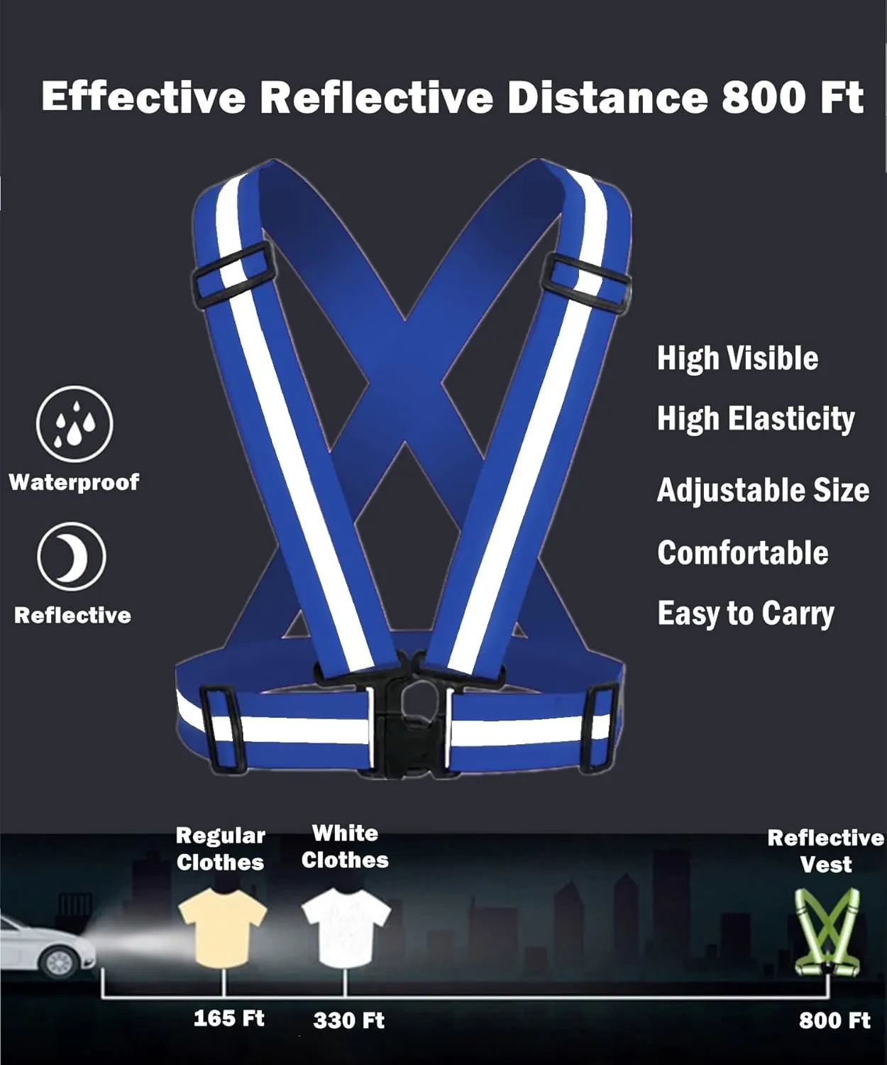 Reflective Vest Safety Running Gear, Reflective Glow Belt with 2Pack Reflector Armbands, Adjustable Elastic Safety Vest Reflective Belt High Visibility for Running Jogging Walking Cycling