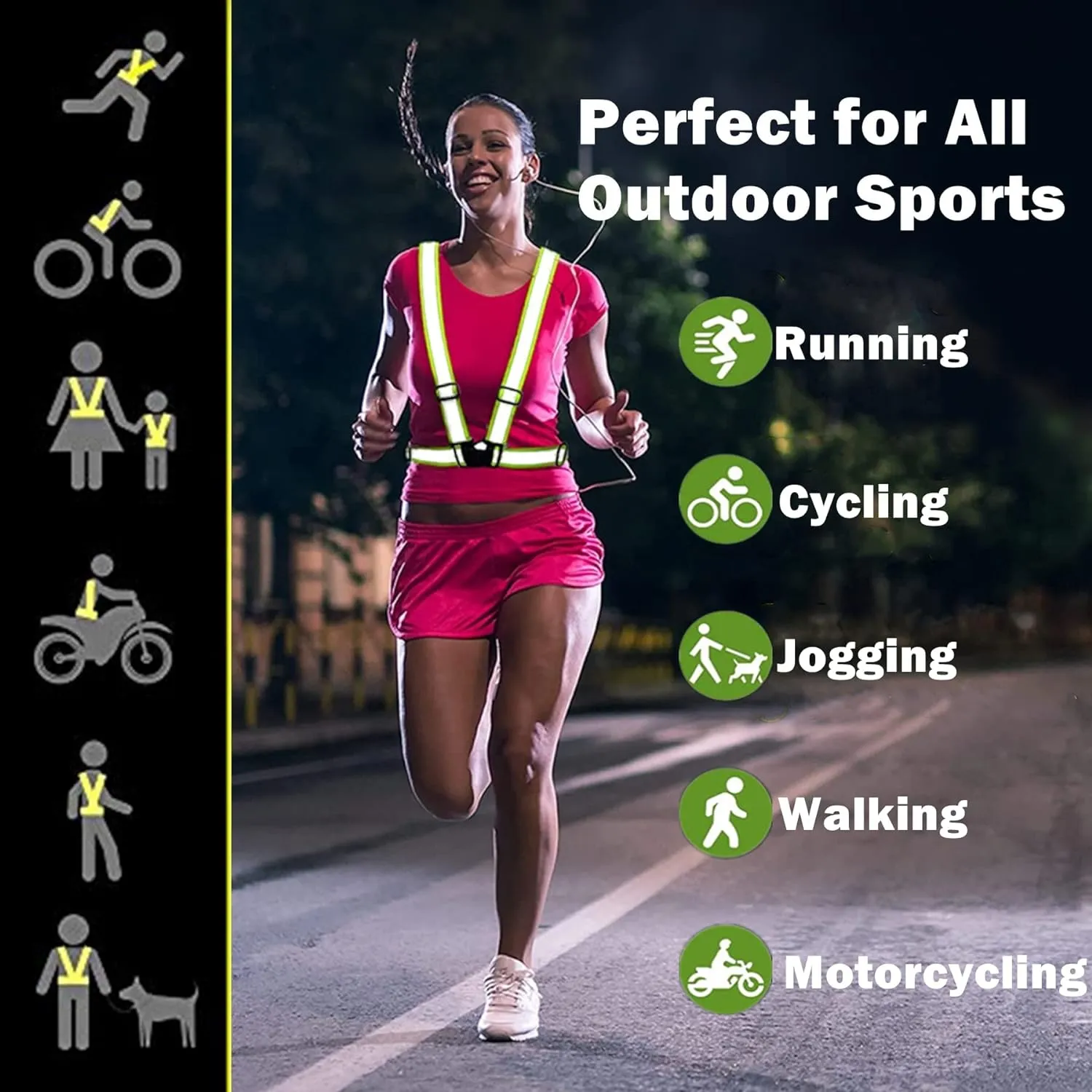 Reflective Vest Safety Running Gear, Reflective Glow Belt with 2Pack Reflector Armbands, Adjustable Elastic Safety Vest Reflective Belt High Visibility for Running Jogging Walking Cycling