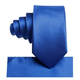 Royal Blue Plaid Children's Kids Boys Tie Pocket Square 6cm